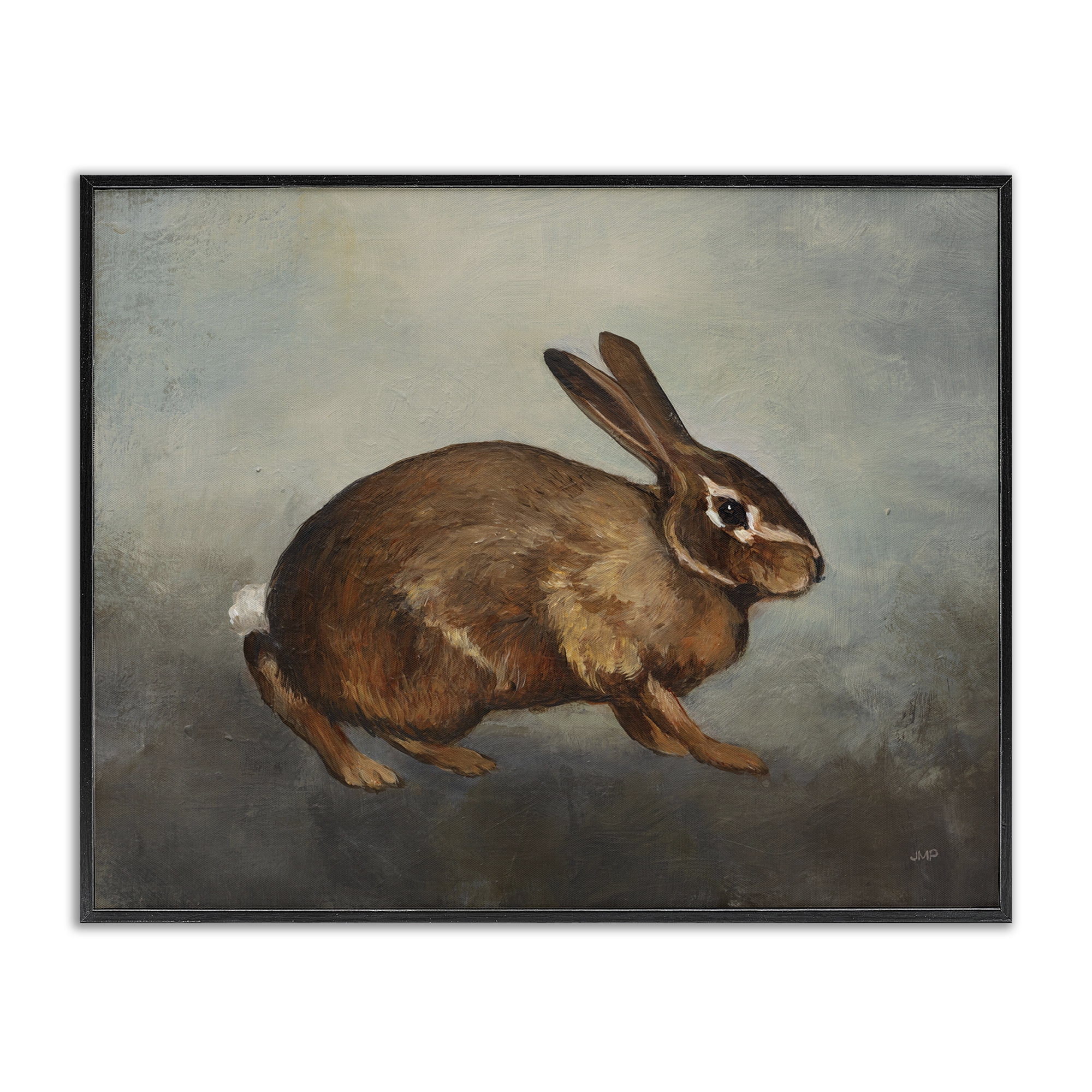 Stupell Industries Brown Rabbit on Grey Animals & Insects Painting Black Framed Art Print Wall Art, 20 x 16