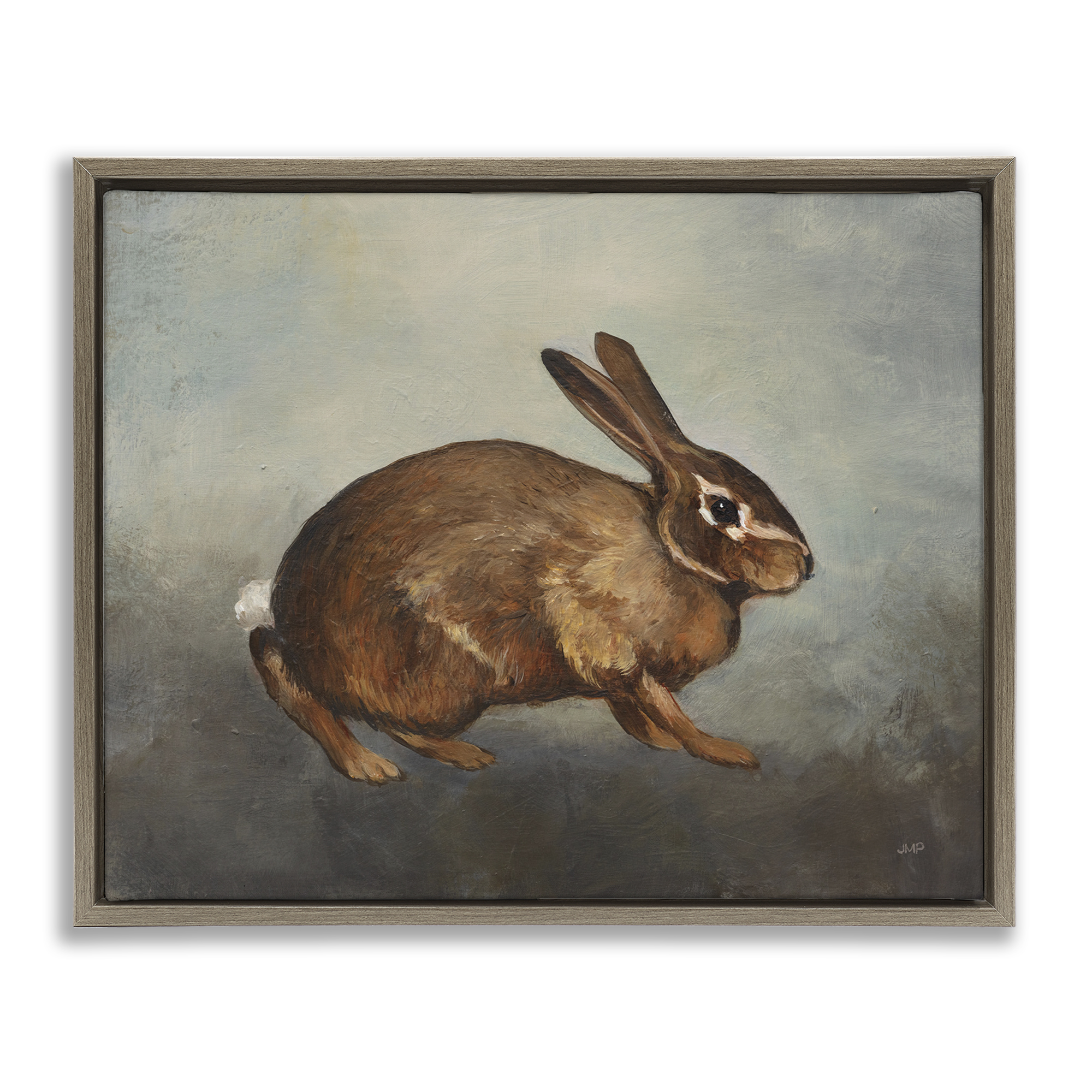 Stupell Industries Brown Rabbit on Grey Animals & Insects Painting Brown Floater Framed Canvas Art Print Wall Art, 31 x 25