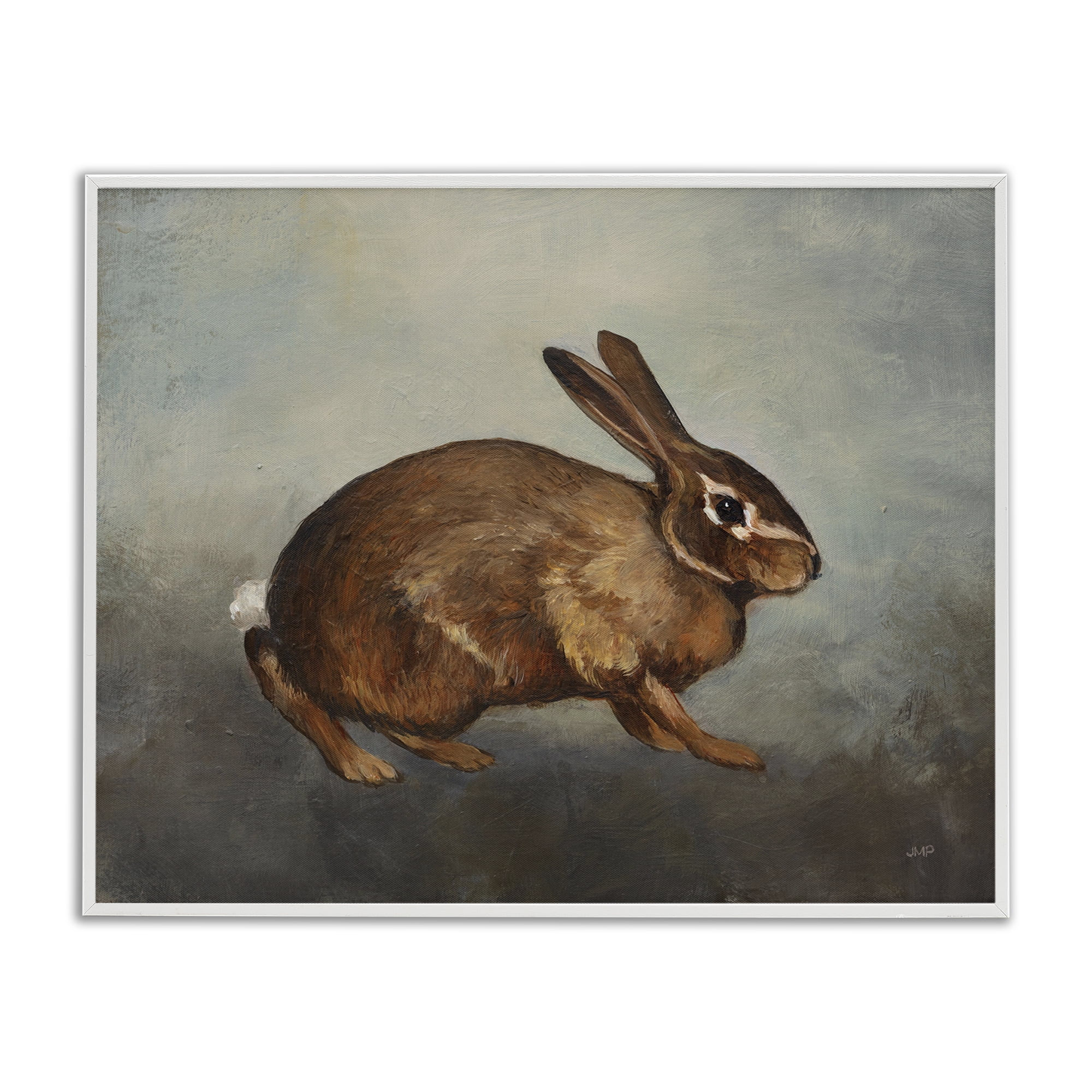 Stupell Industries Brown Rabbit on Grey Animals & Insects Painting White Framed Art Print Wall Art, 14 x 11