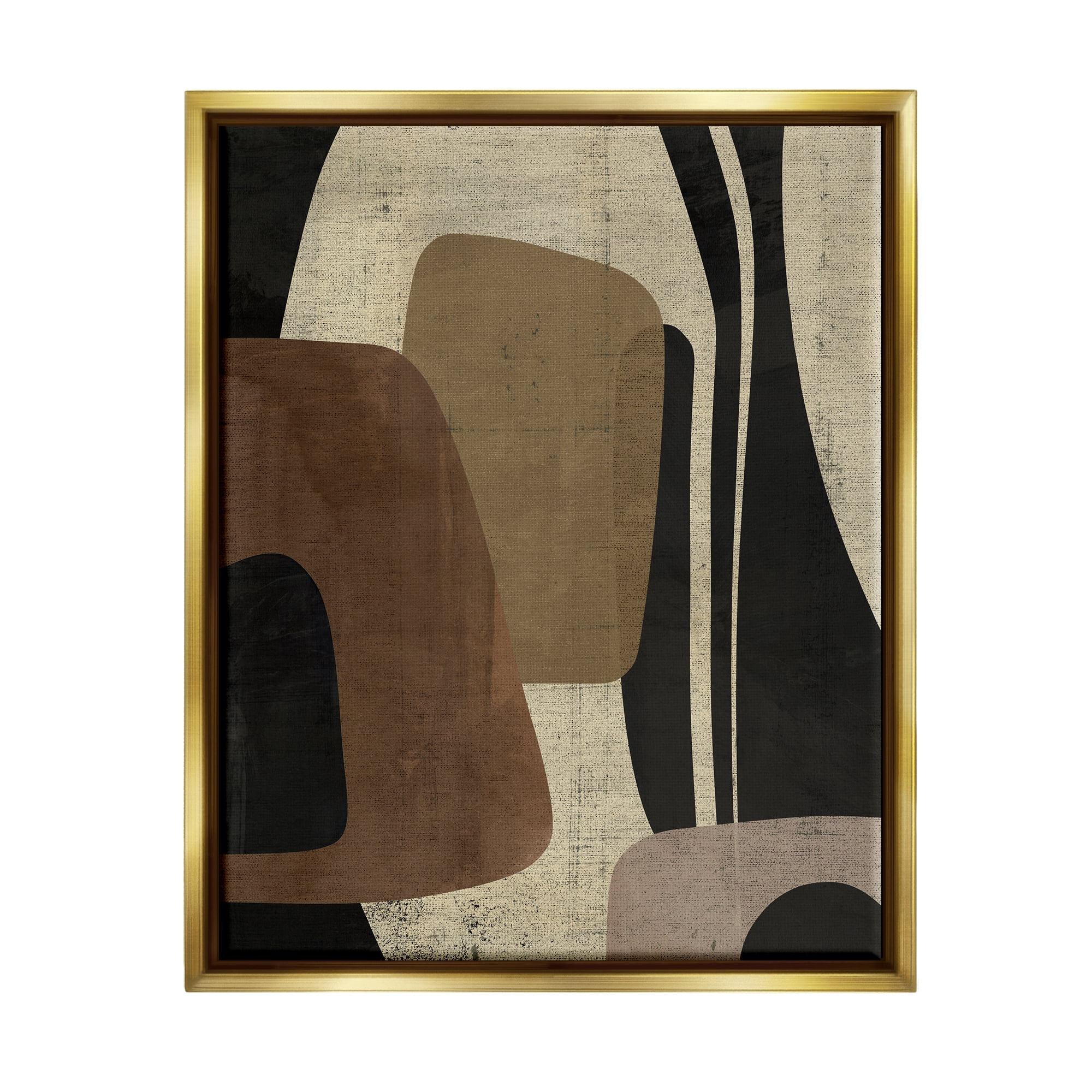 Stupell Industries Brown Retro Abstraction Abstract Painting Gold Floater Framed Canvas Art Print Wall Art, 17 x 21
