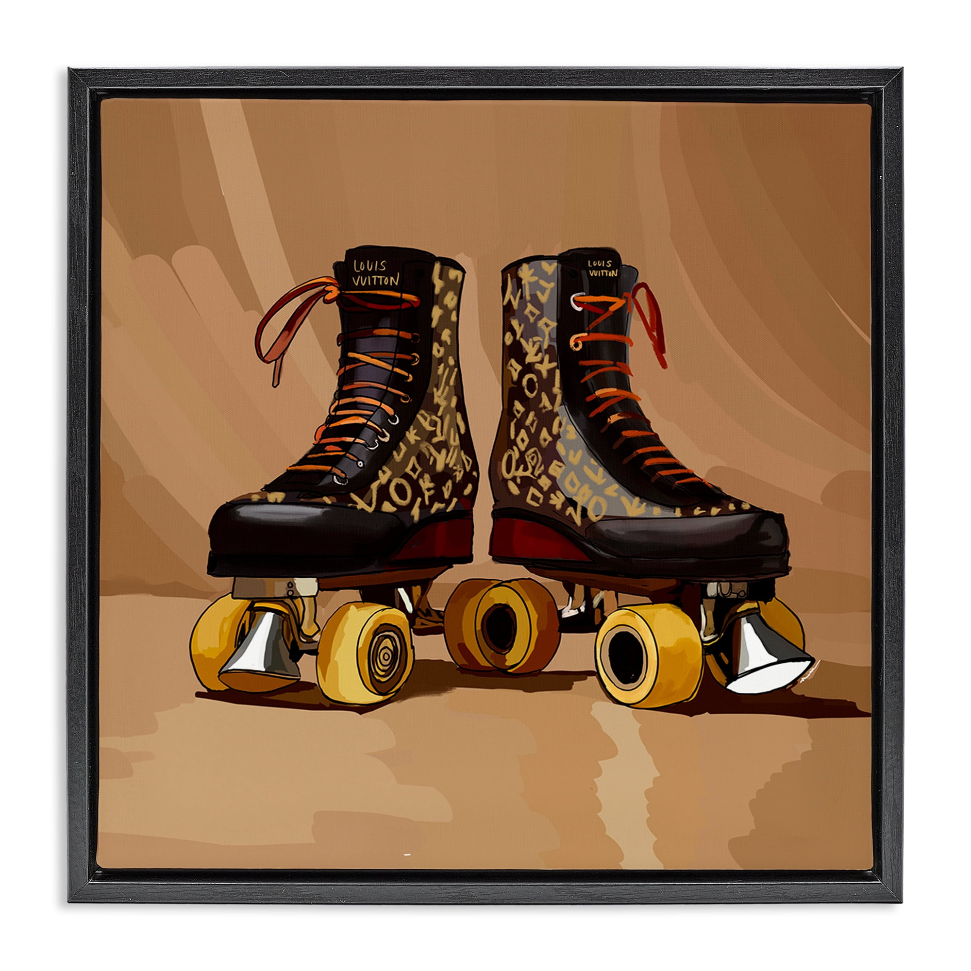 Stupell Industries Brown Roller Skates Sports Painting Black Floater Framed Art Print Wall Art, 25 x 25