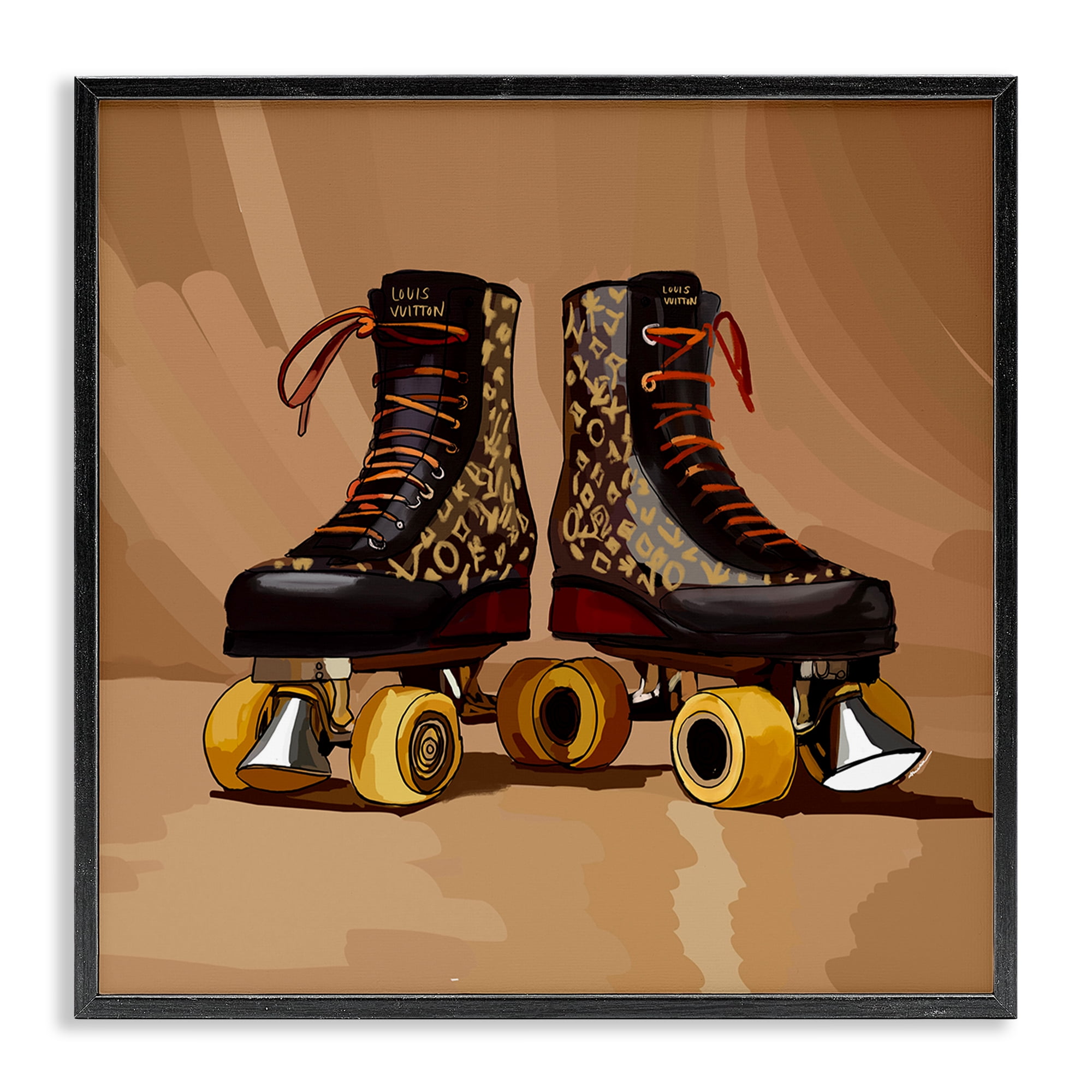 Stupell Industries Brown Roller Skates Sports Painting Black Framed Art Print Wall Art, 24 x 24