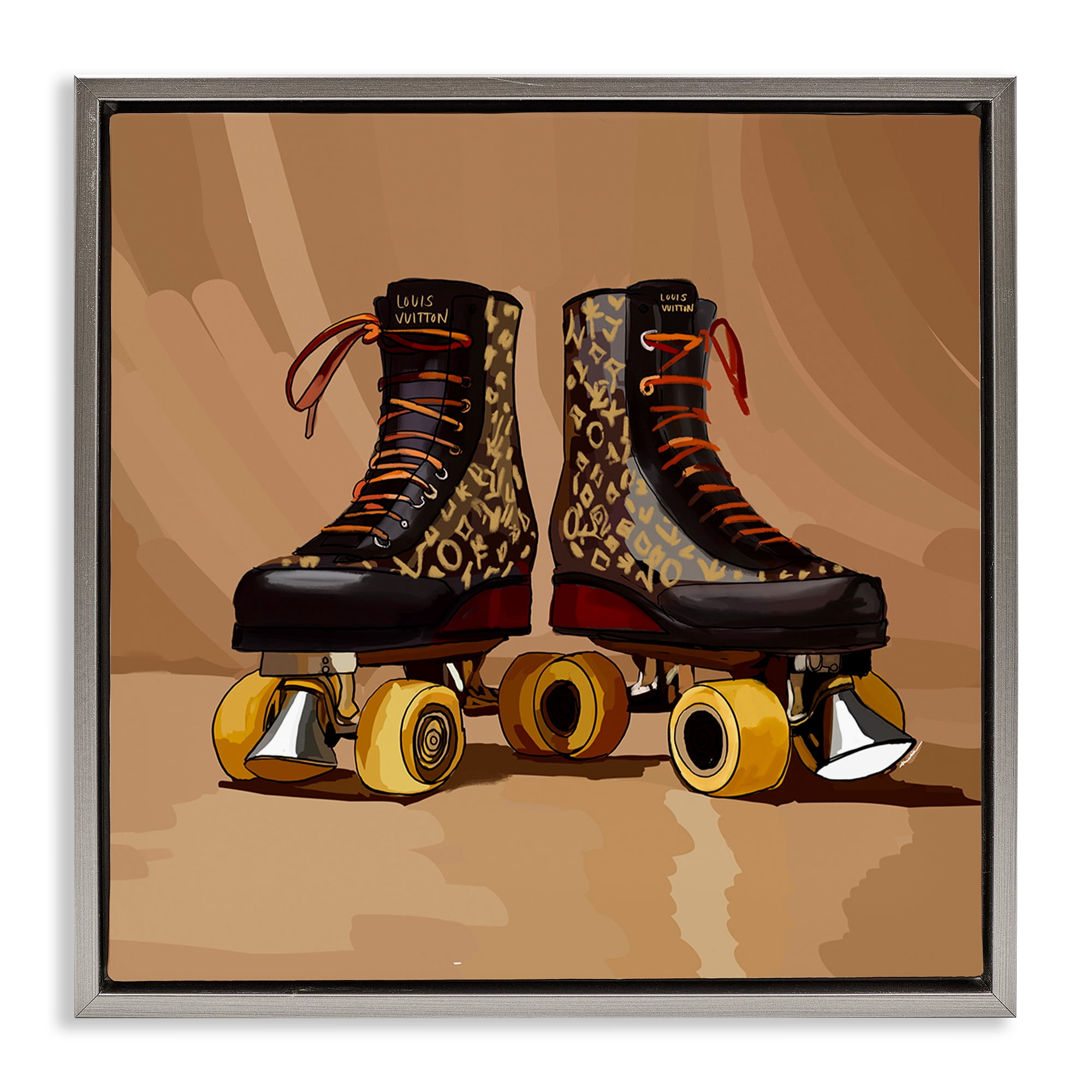 Stupell Industries Brown Roller Skates Sports Painting Gray Floater Framed Art Print Wall Art, 25 x 25