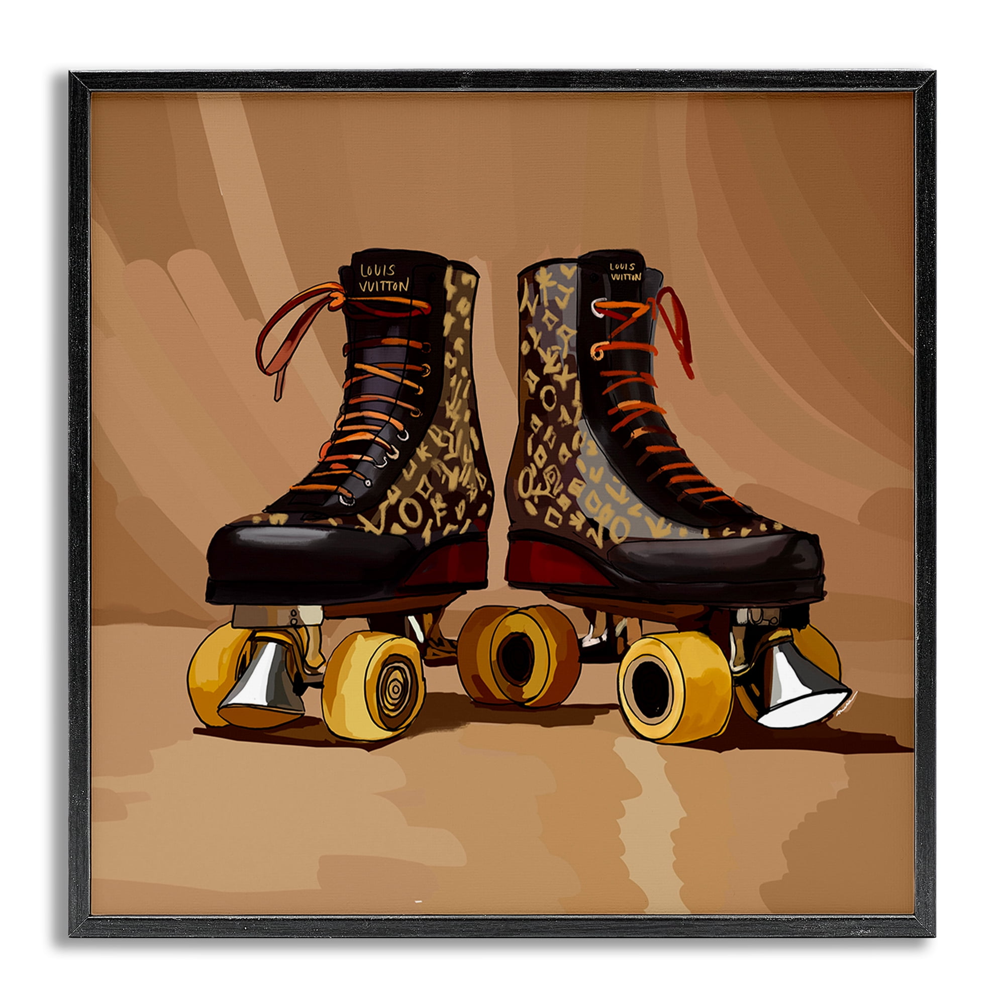 Stupell Industries Brown Roller Skates Sports Painting Gray Framed Art Print Wall Art, 24 x 24