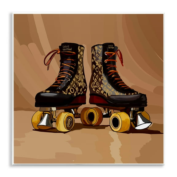 Stupell Industries Brown Roller Skates Sports Painting Unframed Art Print Wall Art, 12 x 12