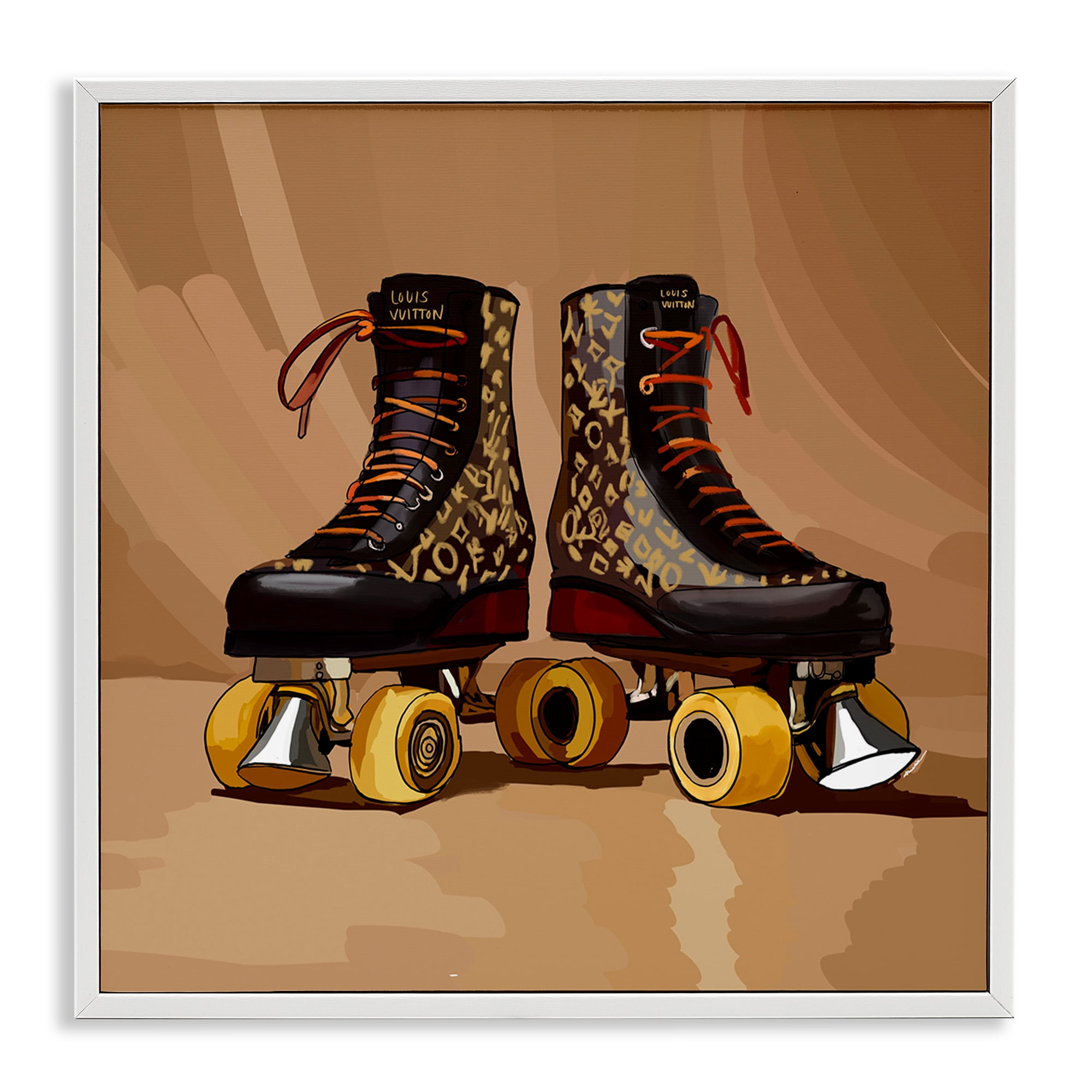 Stupell Industries Brown Roller Skates Sports Painting White Framed Art Print Wall Art, 17 x 17