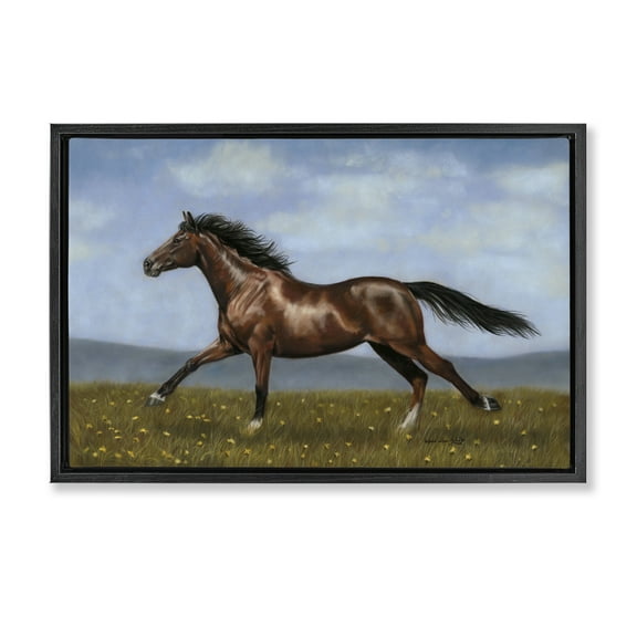 Stupell Industries Brown Running Mare Animals & Insects Painting Black Floater Framed Canvas Art Print Wall Art, 25 x 17