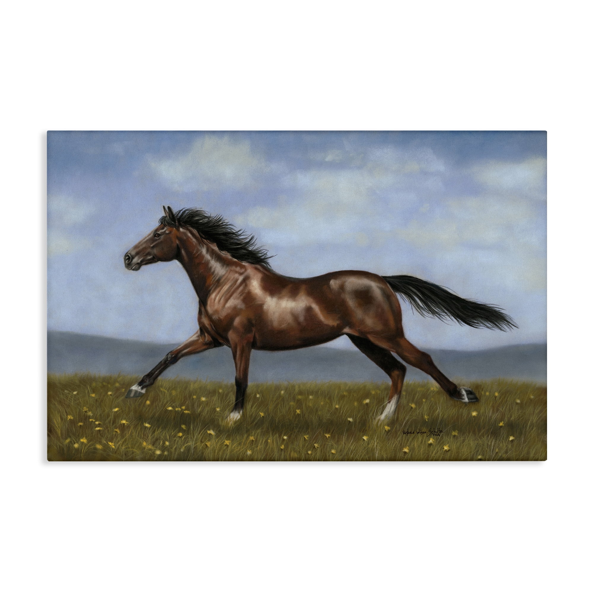Stupell Industries Brown Running Mare Animals & Insects Painting Gallery Wrapped Canvas Art Print Wall Art, 36 x 24