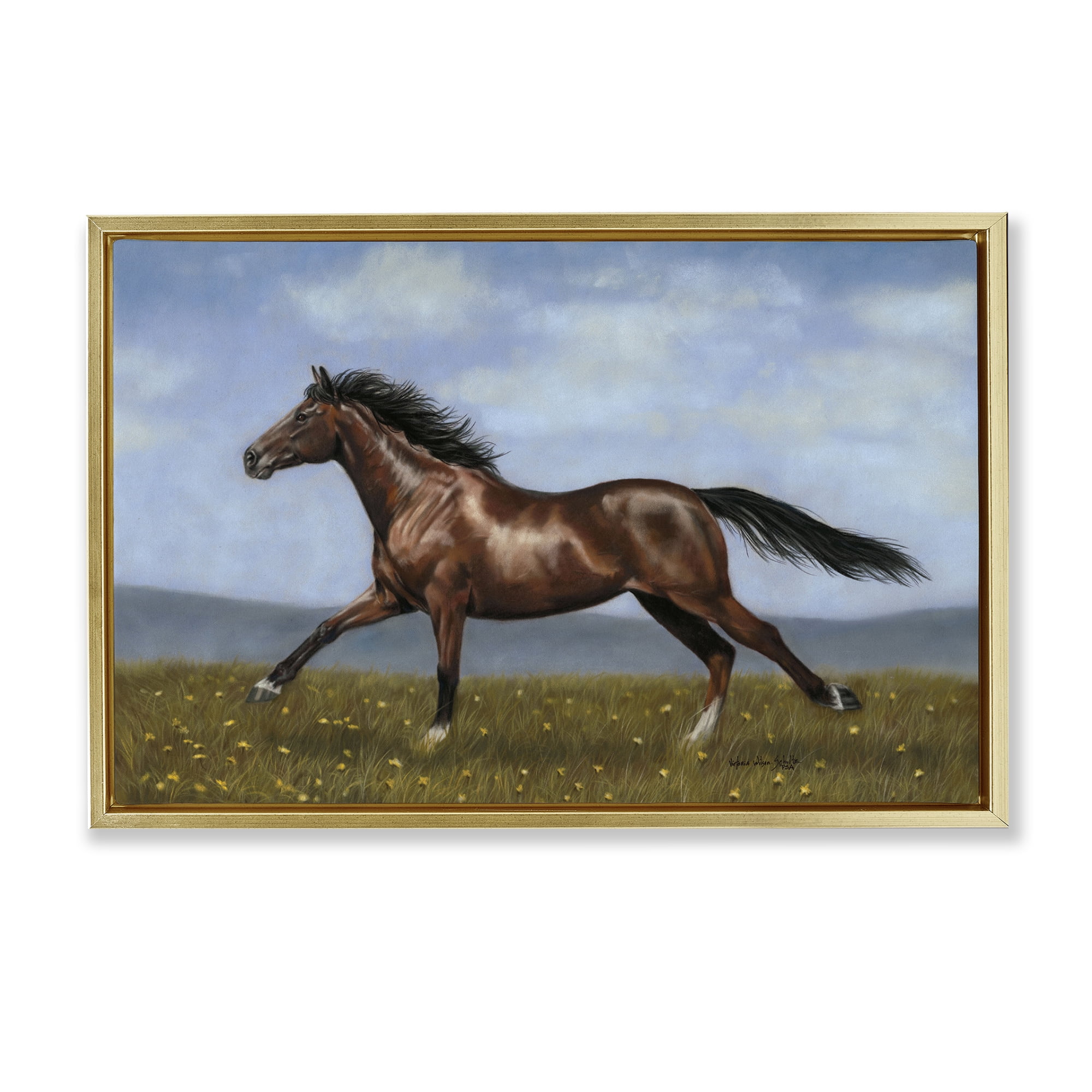 Stupell Industries Brown Running Mare Animals & Insects Painting Gold Floater Framed Canvas Art Print Wall Art, 31 x 21