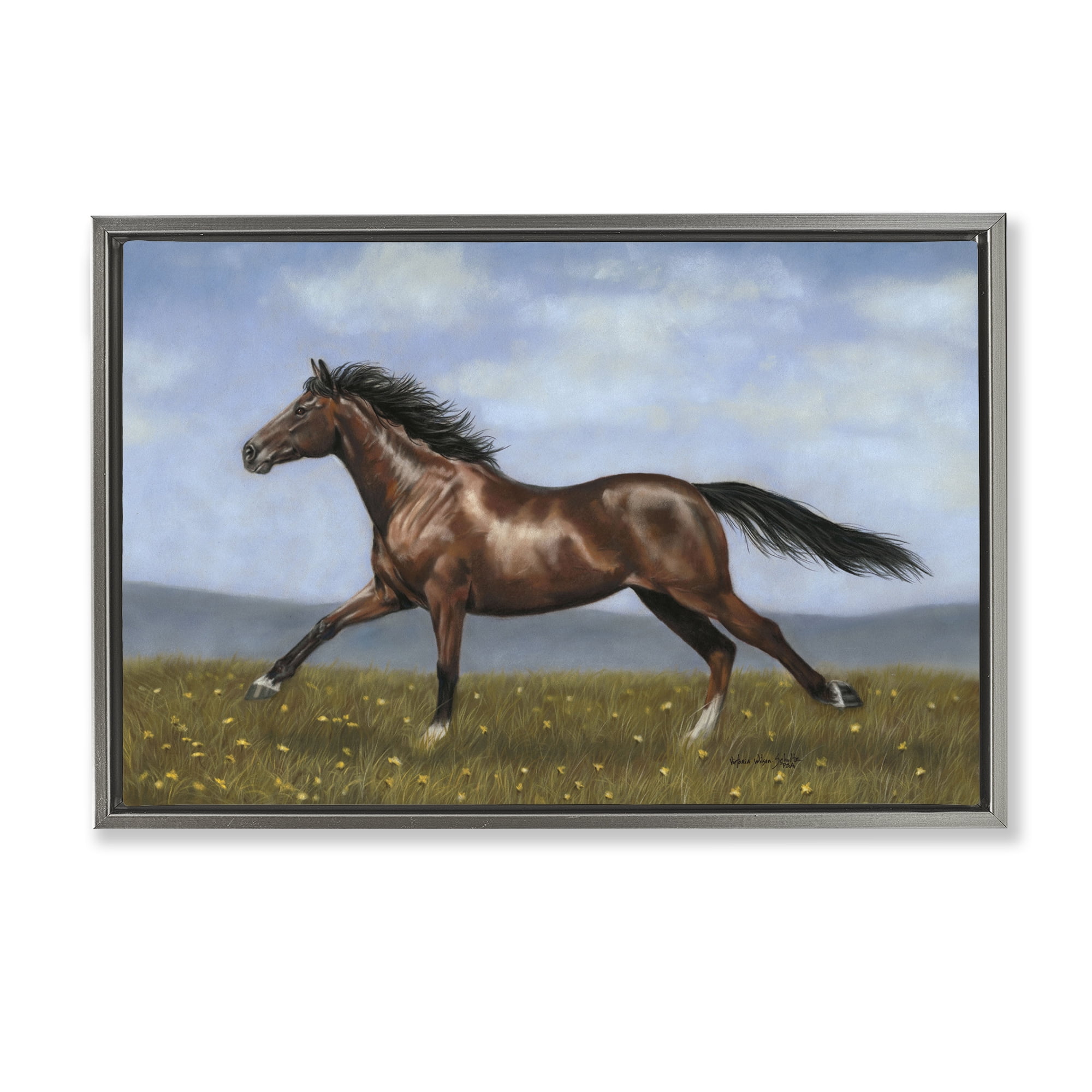 Stupell Industries Brown Running Mare Animals & Insects Painting Gray Floater Framed Canvas Art Print Wall Art, 25 x 17