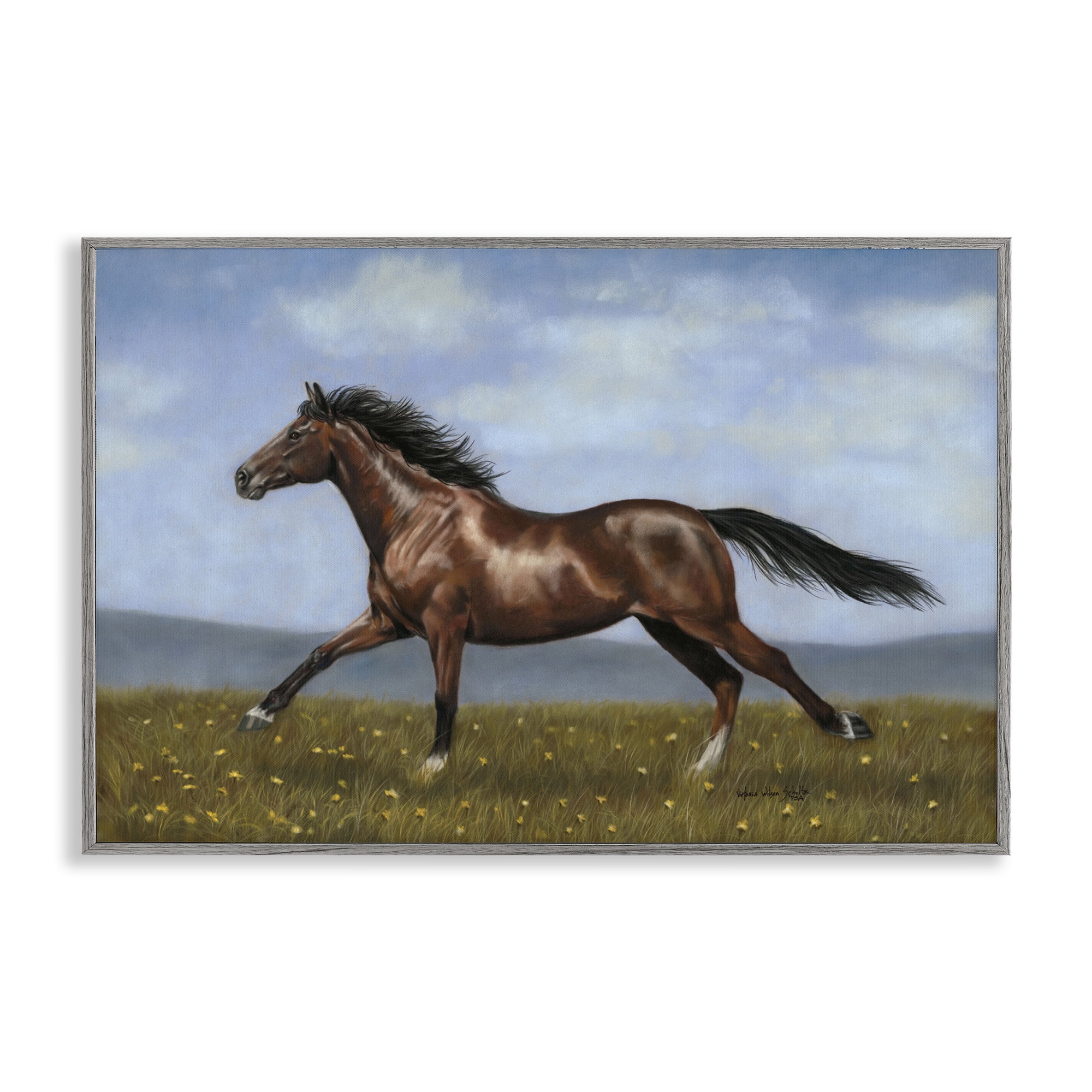 Stupell Industries Brown Running Mare Animals & Insects Painting Gray Framed Art Print Wall Art, 24 x 16