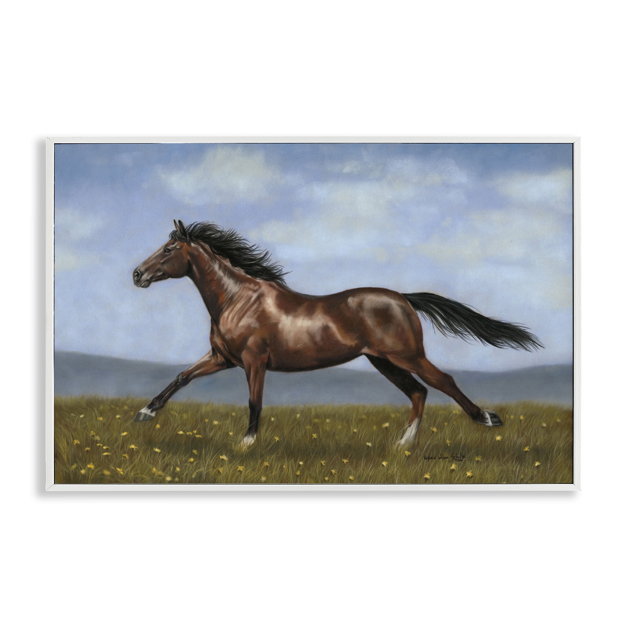 Stupell Industries Brown Running Mare Animals & Insects Painting White Framed Art Print Wall Art, 30 x 20