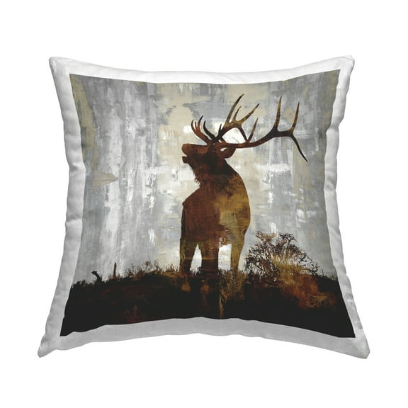 Stupell Industries Brown Rustic Buck Deer Forest Nature Design by Carl Colburn Throw Pillow
