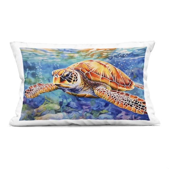 Stupell Industries Brown Sea Turtle Under Surface Decorative Printed Throw Pillow design by LSR Design Studio, 14 x 7 x 20