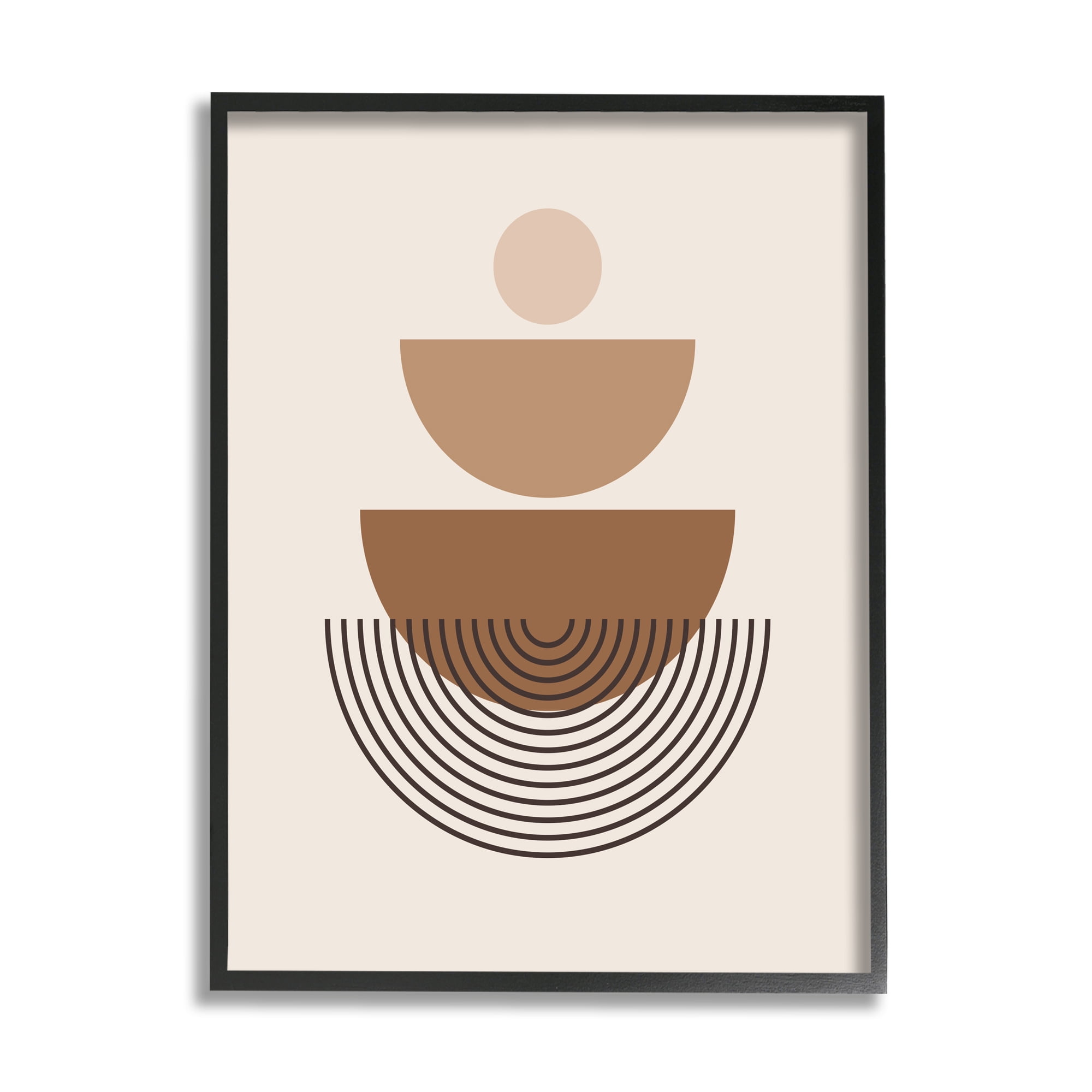 Stupell Industries Brown Shapes on Beige Abstract Painting Black Framed Art Print Wall Art, 16 x 20