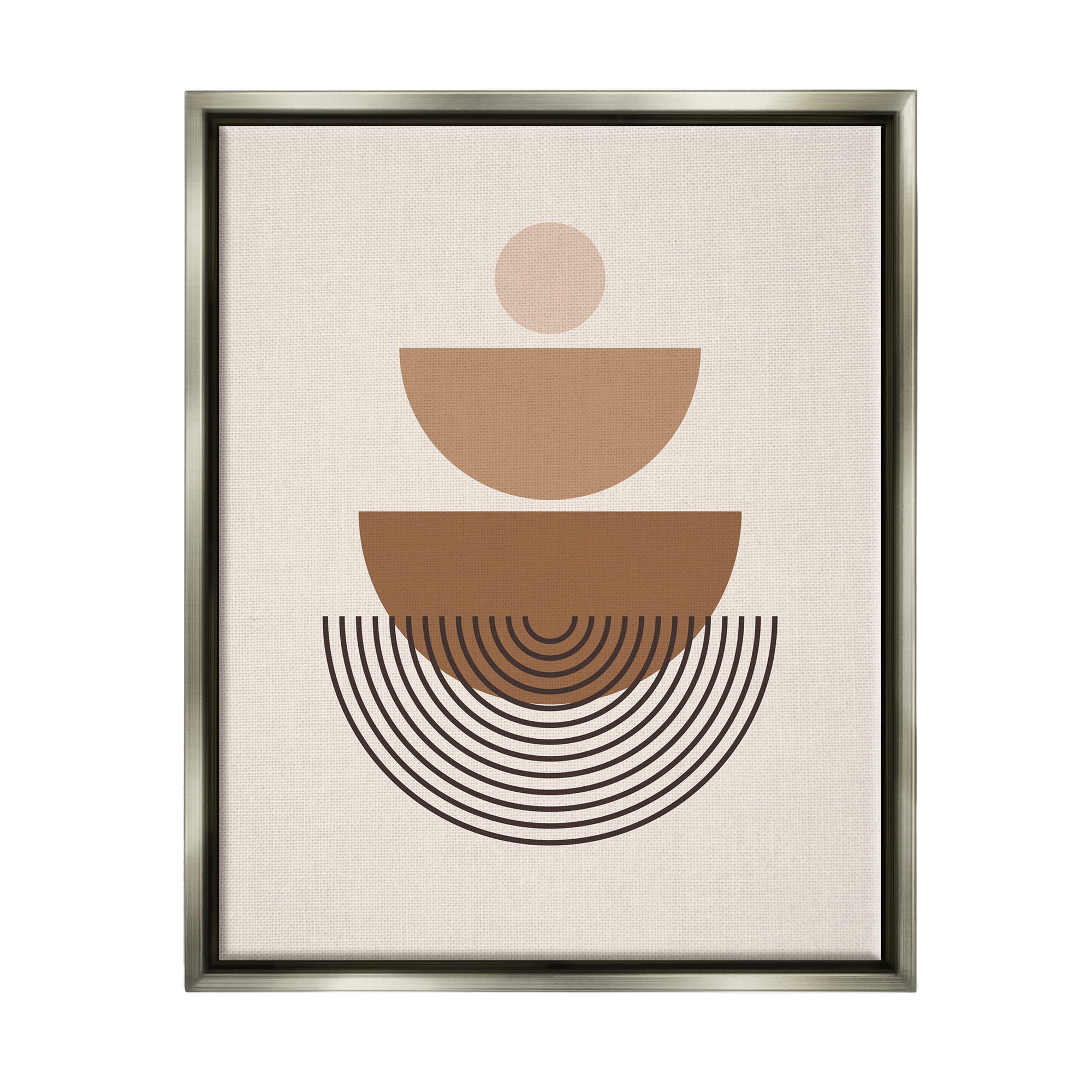 Stupell Industries Brown Shapes on Beige Abstract Painting Gray Floater Framed Art Print Wall Art, 25 x 31