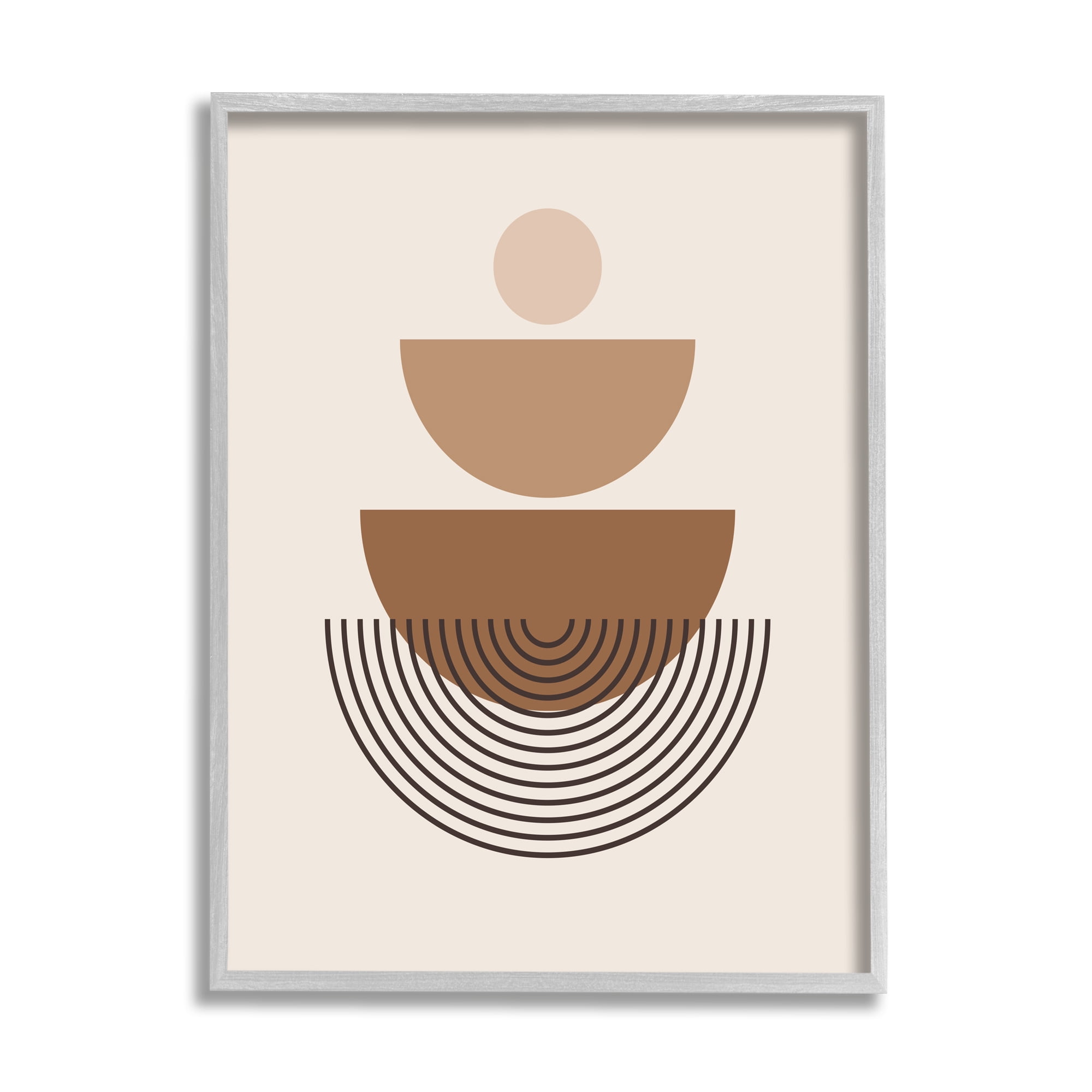 Stupell Industries Brown Shapes on Beige Abstract Painting Gray Framed Art Print Wall Art, 16 x 20