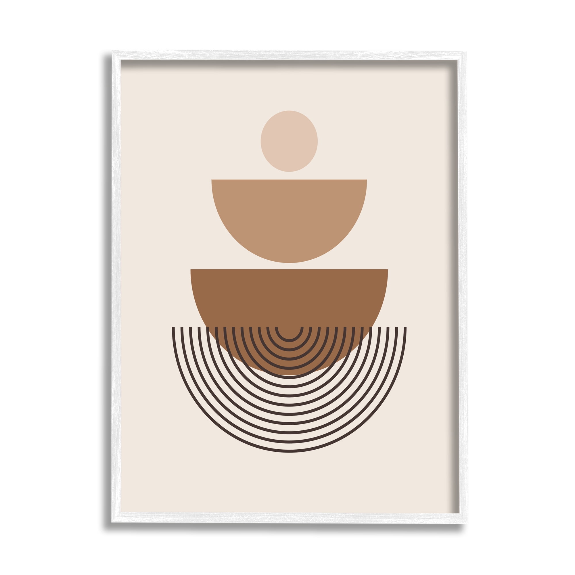 Stupell Industries Brown Shapes on Beige Abstract Painting White Framed Art Print Wall Art, 24 x 30