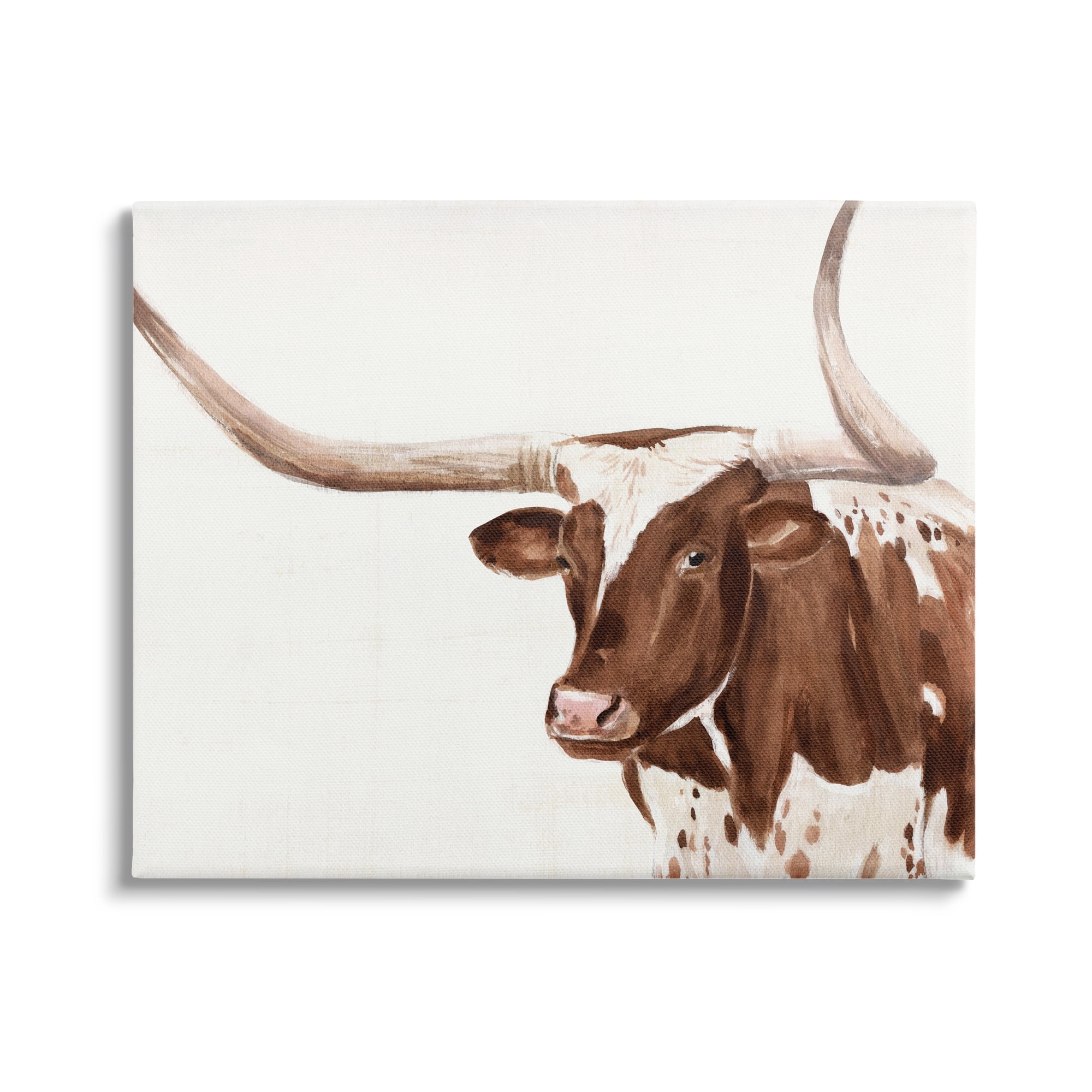 Brown Spotted Longhorn Cow Cattle Farm Illustration Animals & Insects Painting Gallery-Wrapped Canvas Print Wall Art