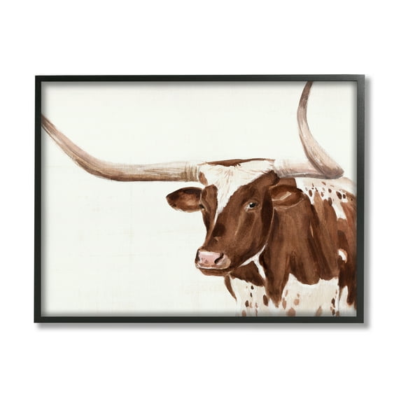 Stupell Industries Brown Spotted Longhorn Cow Cattle Farm Illustration Framed Wall Art, 20 x 16, Design by Annie Warren