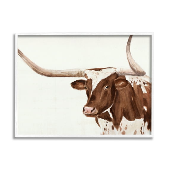 Stupell Industries Brown Spotted Longhorn Cow Cattle Farm Illustration Framed Wall Art, 30 x 24, Design by Annie Warren