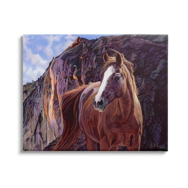 Stupell Industries Brown Stallion Cliffs Landscape Animals & Insects Painting Gallery Wrapped Canvas Print Wall Art