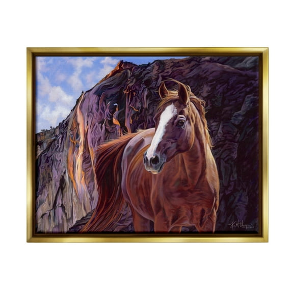 Stupell Industries Brown Stallion Cliffs Landscape Animals & Insects Painting Gold Floater Framed Art Print Wall Art