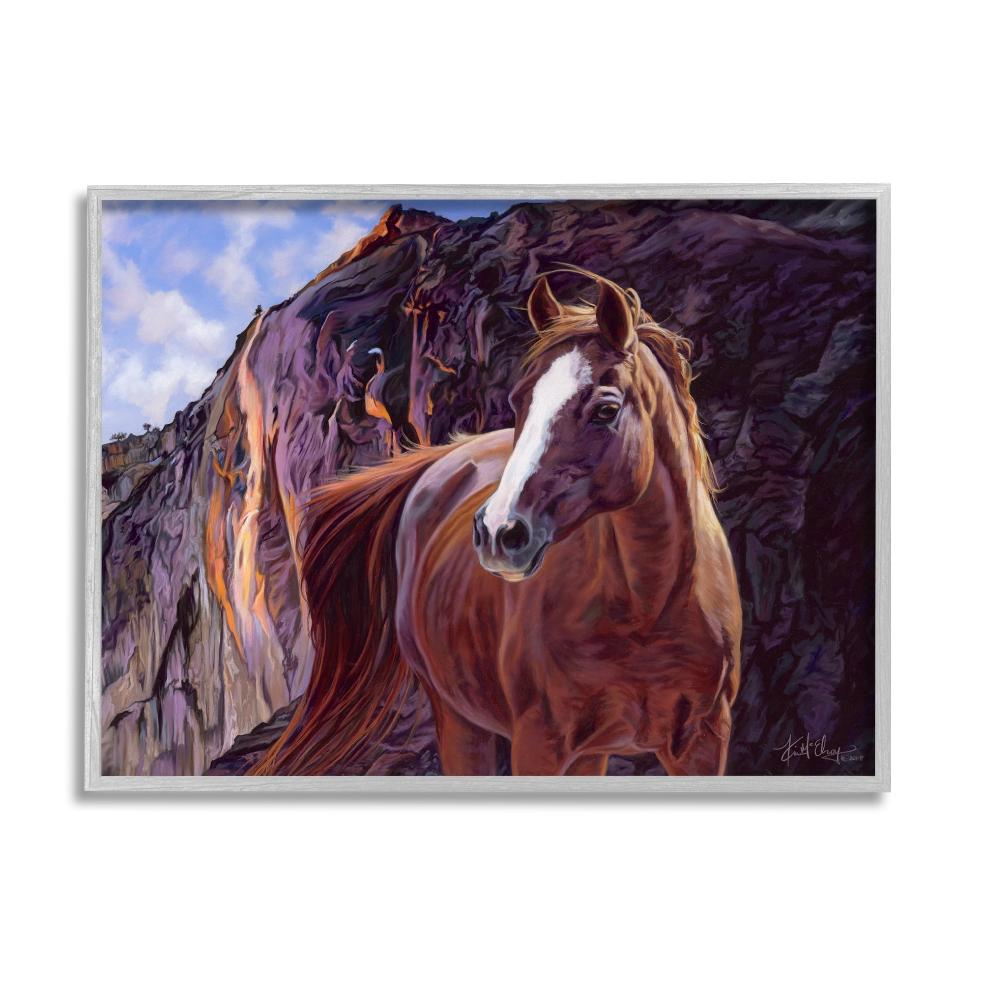 Stupell Industries Brown Stallion Cliffs Landscape Animals & Insects Painting Gray Framed Art Print Wall Art