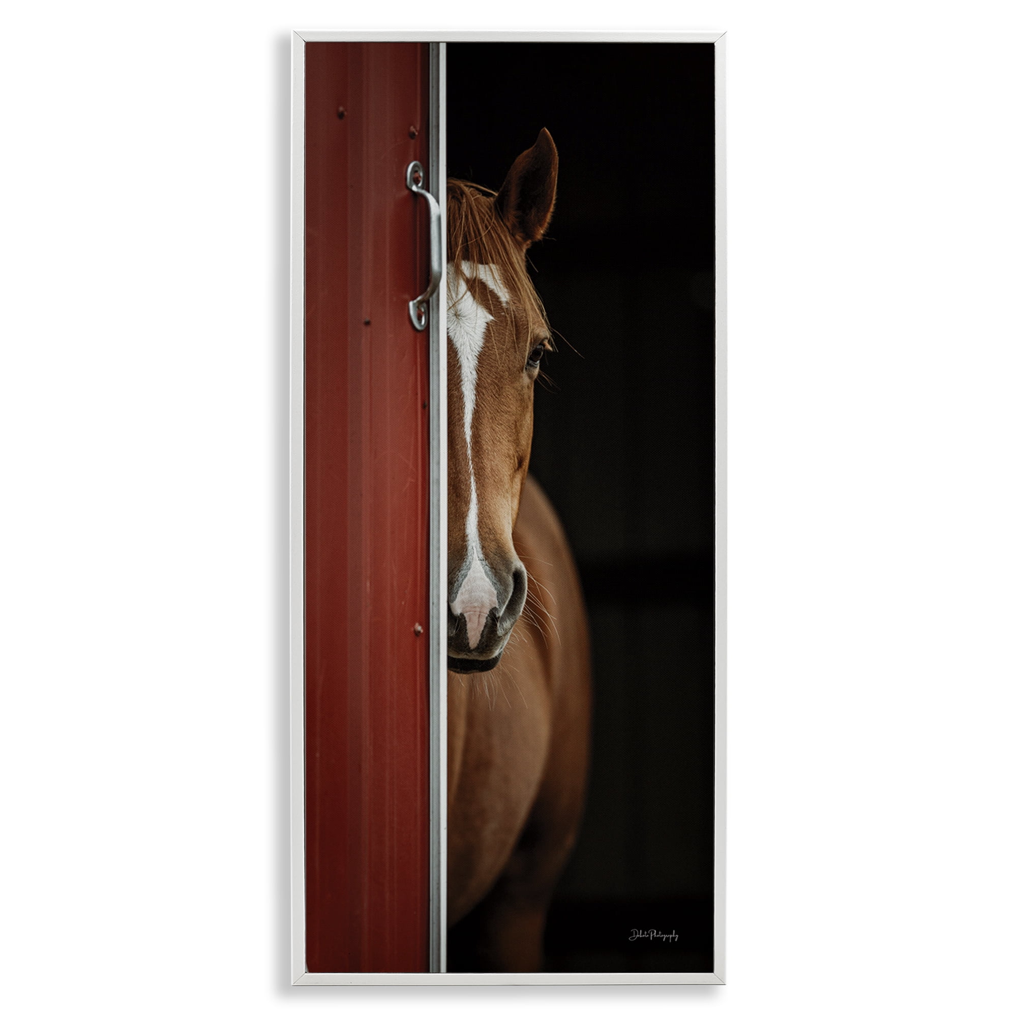 Stupell Industries Brown Stallion Peeking Animals & Insects Photography White Framed Art Print Wall Art, 13 x 30