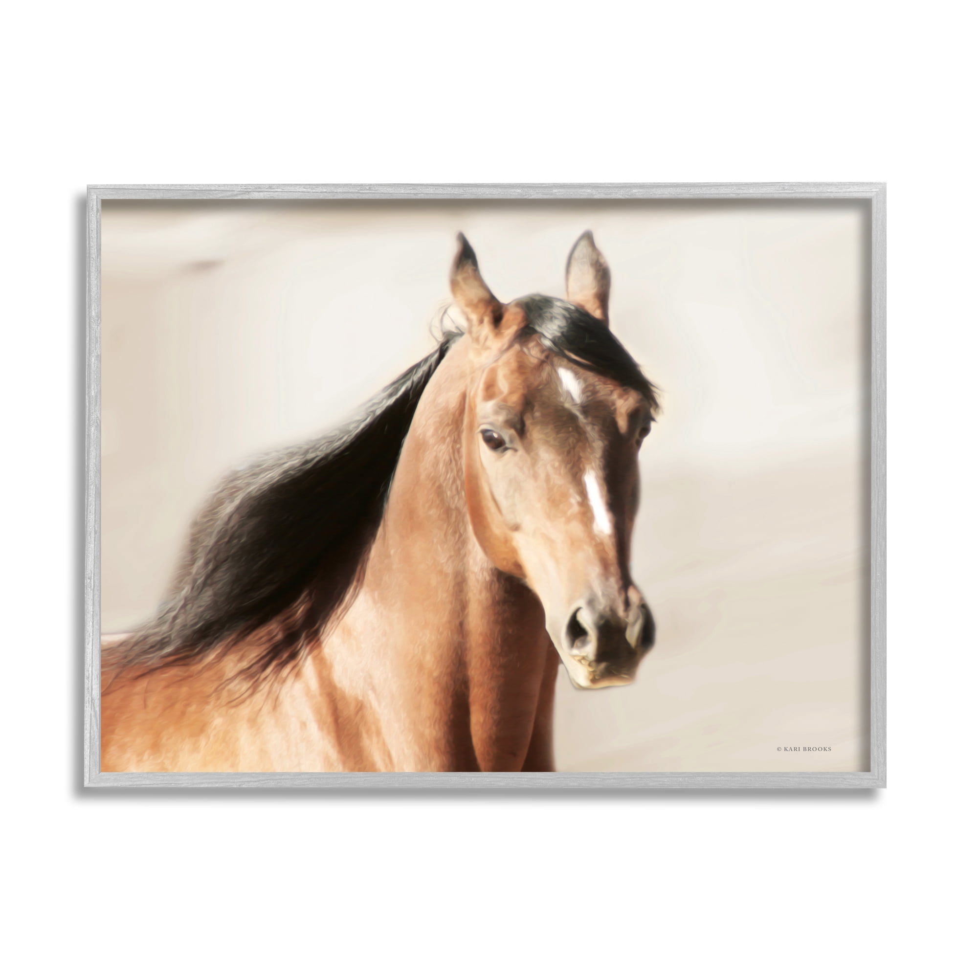 Stupell Industries Brown Stallion Portrait Animals & Insects Photography Gray Framed Art Print Wall Art, 30 x 24