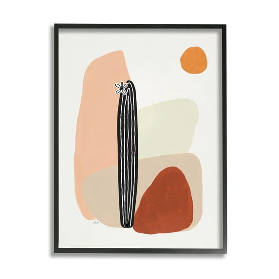 Stupell Industries Brown Terracotta Landscape Desert Cactus Flower Abstract Painting Black Framed Art Print Wall Art, 16 x 20