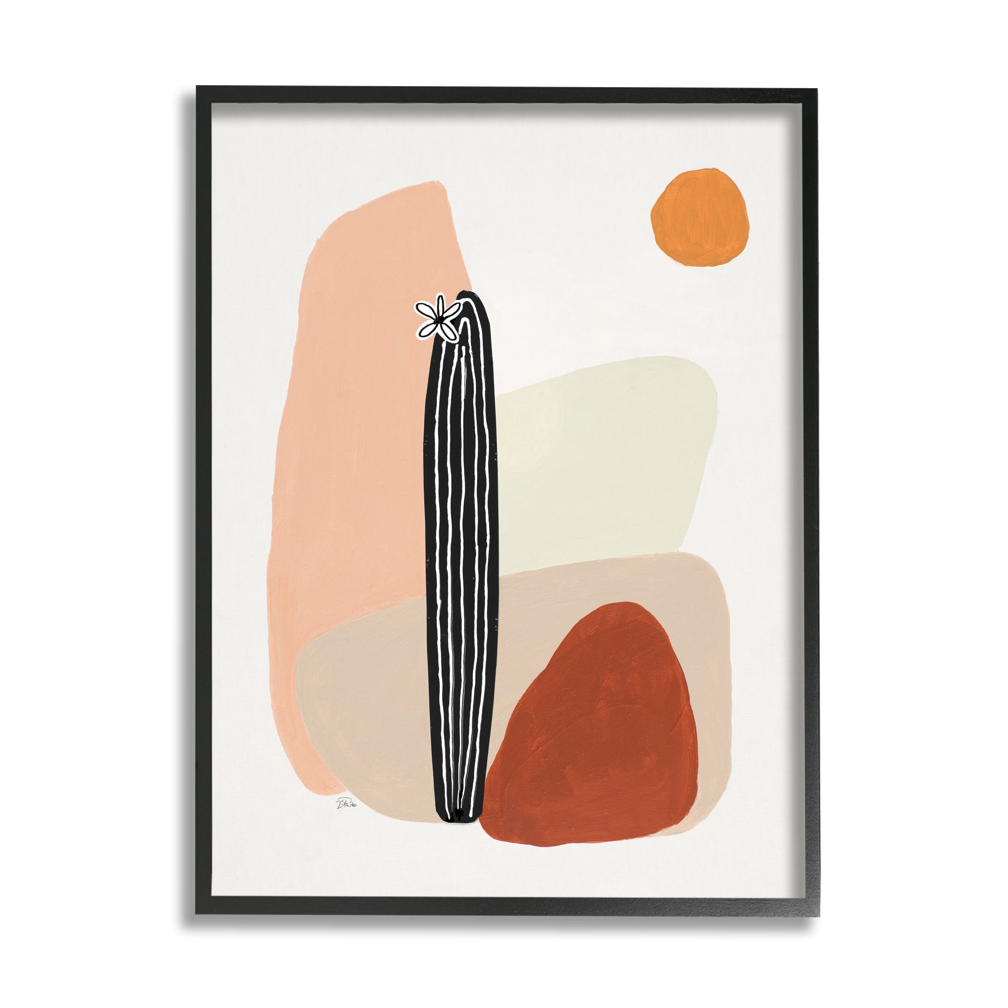Stupell Industries Brown Terracotta Landscape Desert Cactus Flower Abstract Painting Black Framed Art Print Wall Art, 24 x 30