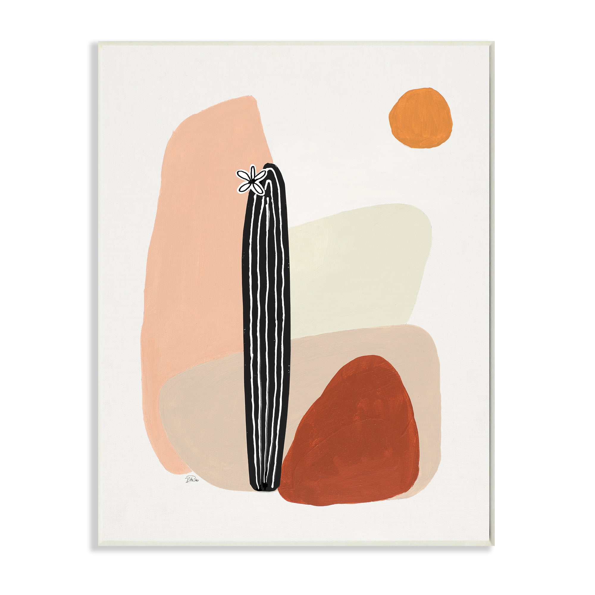 Terracotta and Beige Abstract Cactus Wood Wall Art, 10 x 15