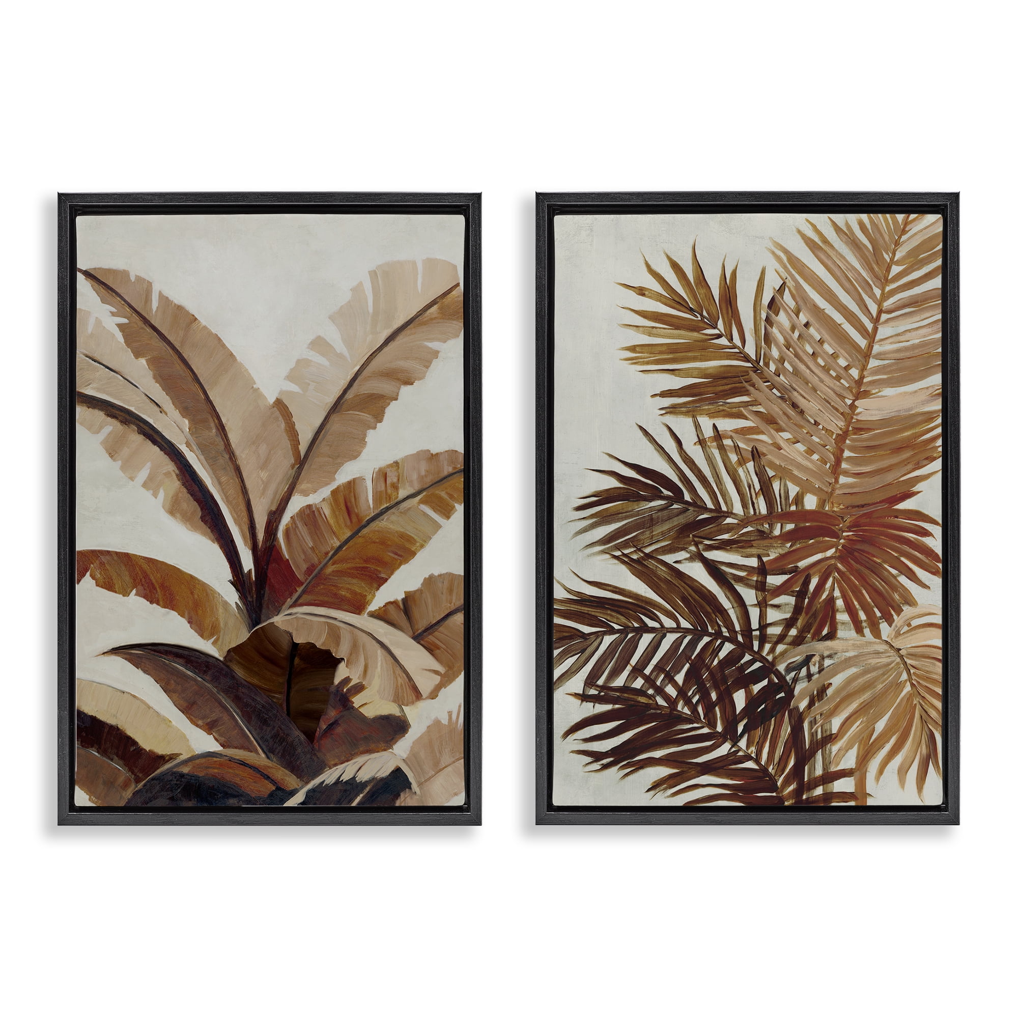 Stupell Industries Brown Tropical Palm Plants Plants & Flowers Painting Black Floater Framed Canvas Art Print Wall Art, 21 x 31, Set of 2