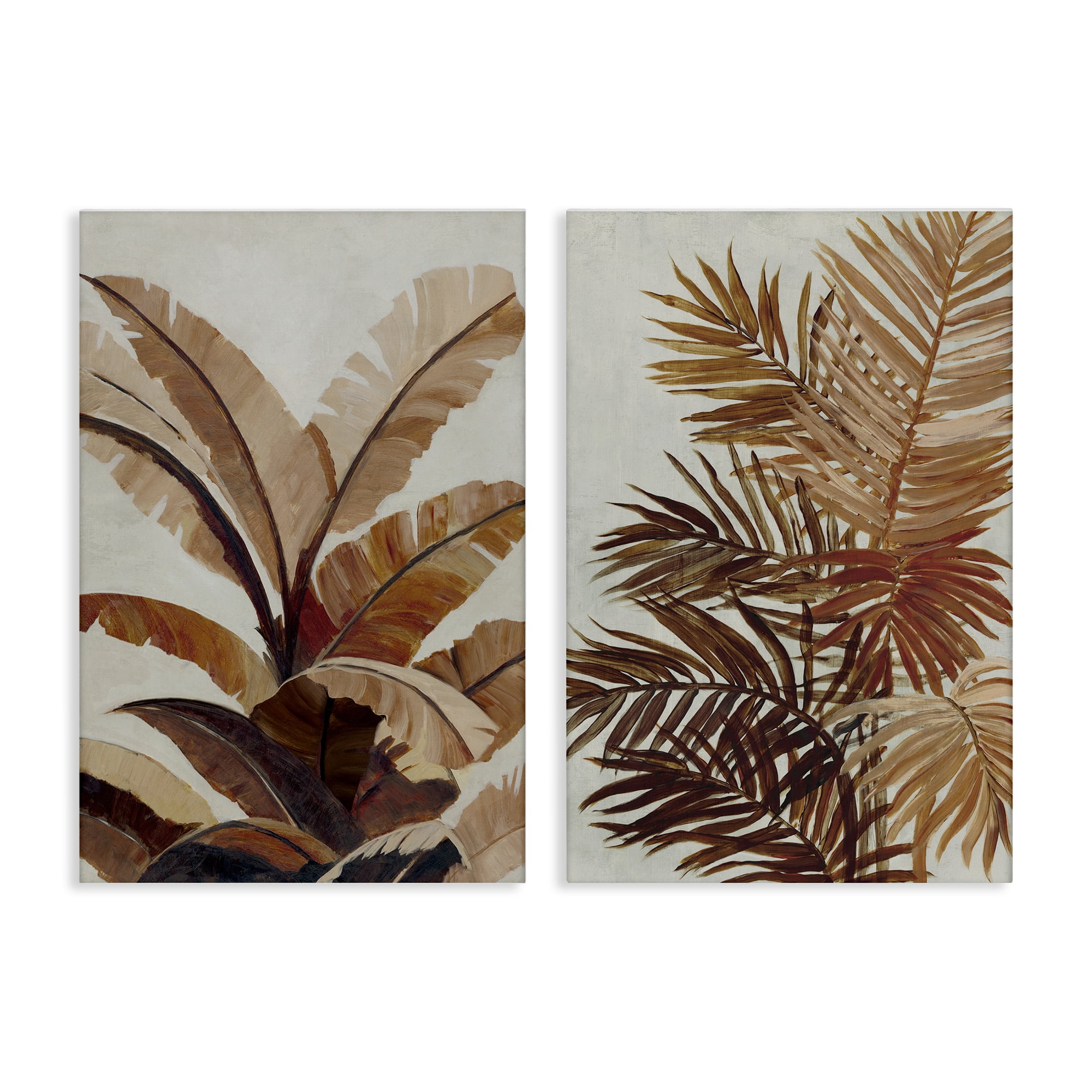 Stupell Industries Brown Tropical Palm Plants Plants & Flowers Painting Wrapped Canvas Art Print Wall Art, 24 x 36, Set of 2