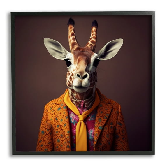 Stupell Industries Brown Vintage Fashion Giraffe Animals & Insects Painting Black Framed Art Print Wall Art, 12 x 12
