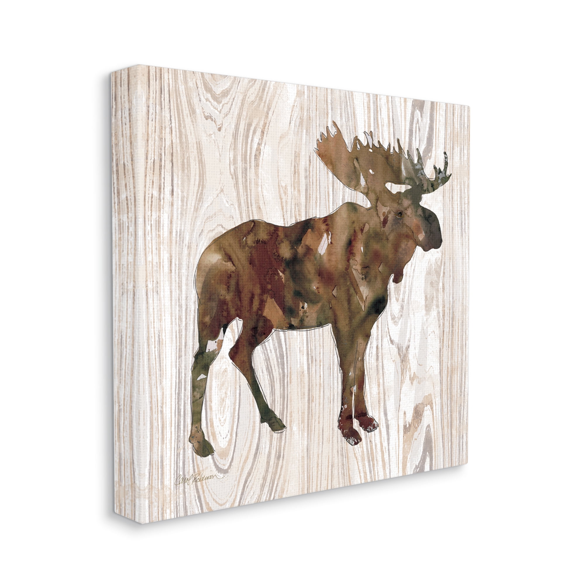 Stupell Industries Brown Watercolor Moose Silhouette Rustic Grain Pattern Animals & Insects Painting Gallery Wrapped Canvas Print Wall Art, 24 x 24