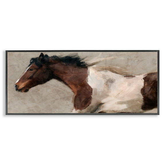Stupell Industries Brown & White Horse Animals & Insects Painting Black Framed Art Print Wall Art, 24 x 10