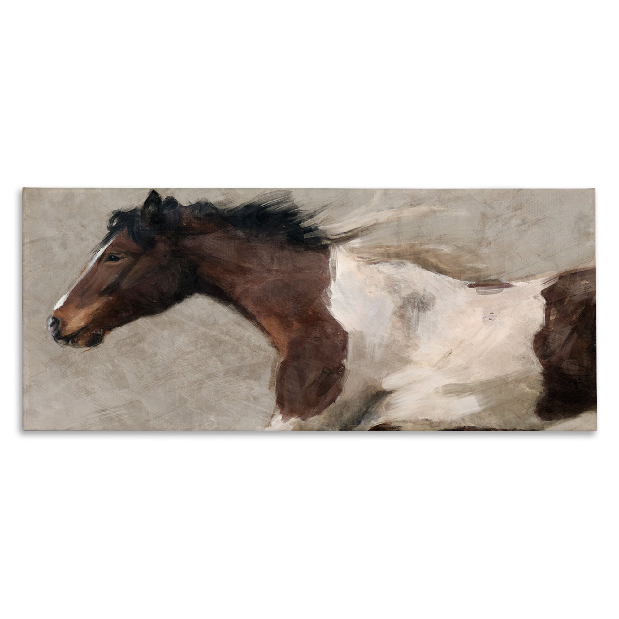 Stupell Industries Brown & White Horse Animals & Insects Painting Gallery Wrapped Canvas Art Print Wall Art, 30 x 13