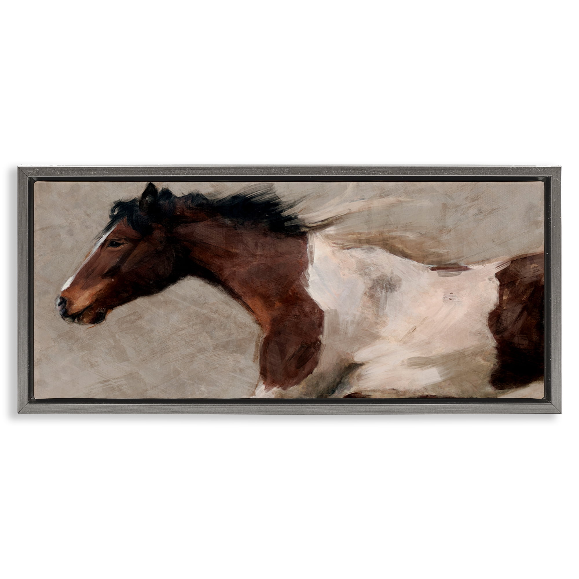 Stupell Industries Brown & White Horse Animals & Insects Painting Gray Floater Framed Canvas Art Print Wall Art, 31 x 14