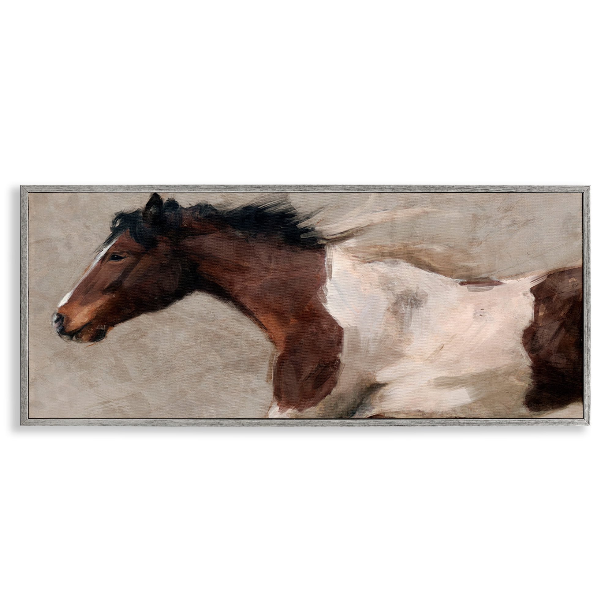 Stupell Industries Brown & White Horse Animals & Insects Painting Gray Framed Art Print Wall Art, 30 x 13