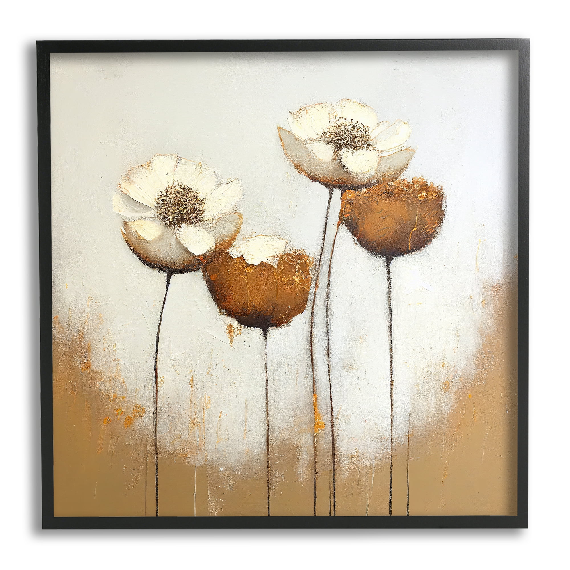 Stupell Industries Brown & White Tulips Botanical & Floral Painting Black Framed Art Print Wall Art, 24 x 24