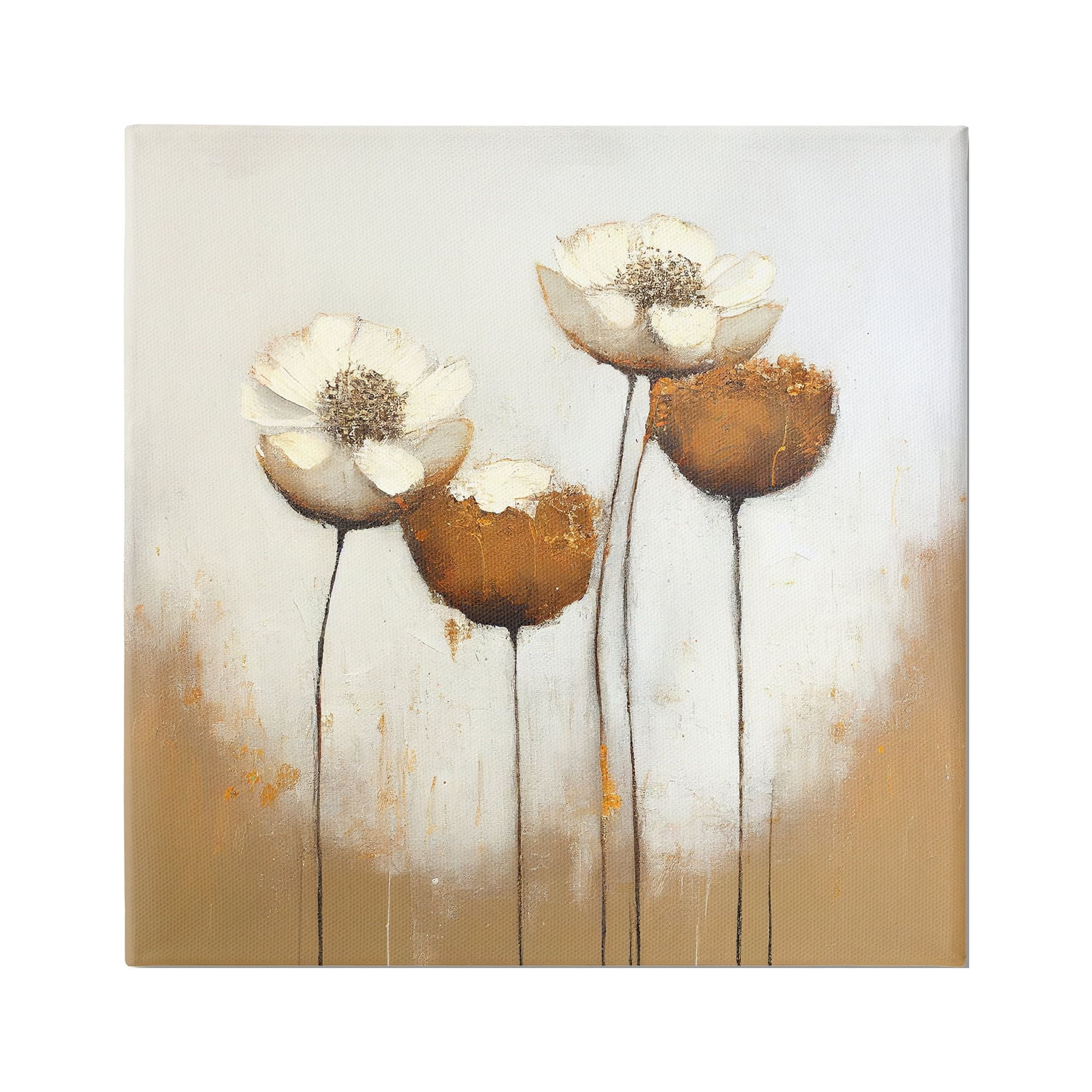Stupell Industries Brown & White Tulips Botanical & Floral Painting Gallery Wrapped Canvas Art Print Wall Art, 17 x 17