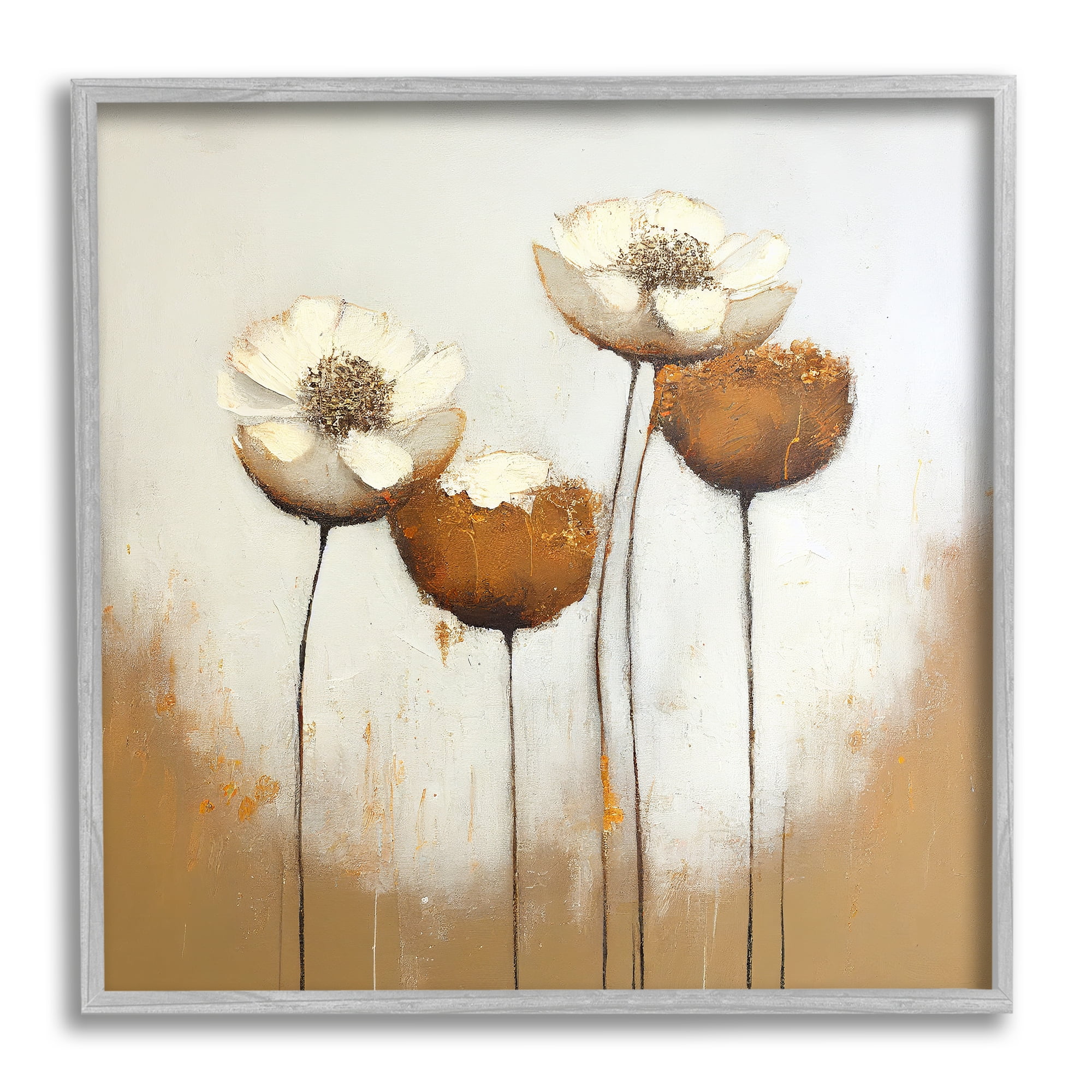 Stupell Industries Brown & White Tulips Botanical & Floral Painting Gray Framed Art Print Wall Art, 17 x 17