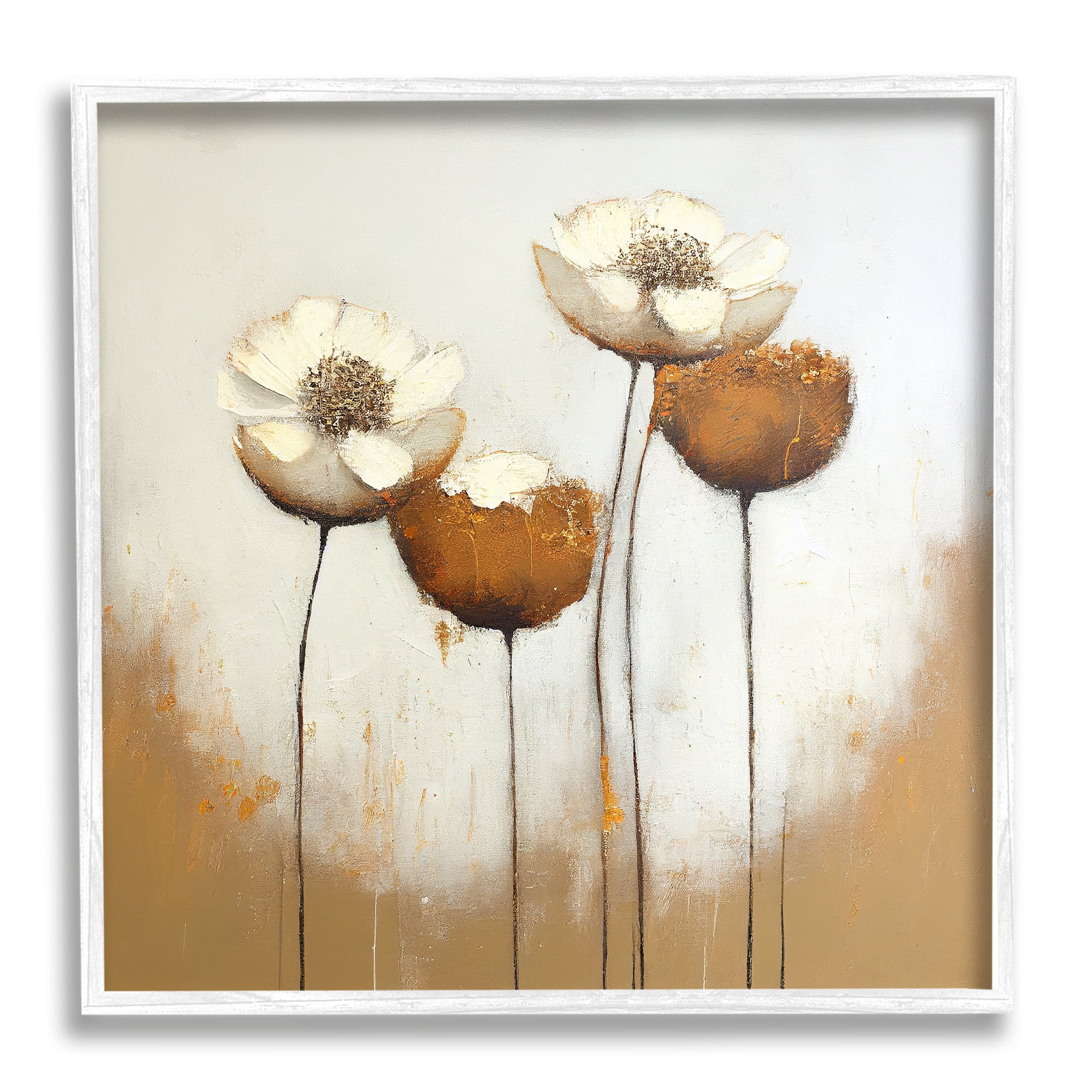 Stupell Industries Brown & White Tulips Botanical & Floral Painting White Framed Art Print Wall Art, 17 x 17