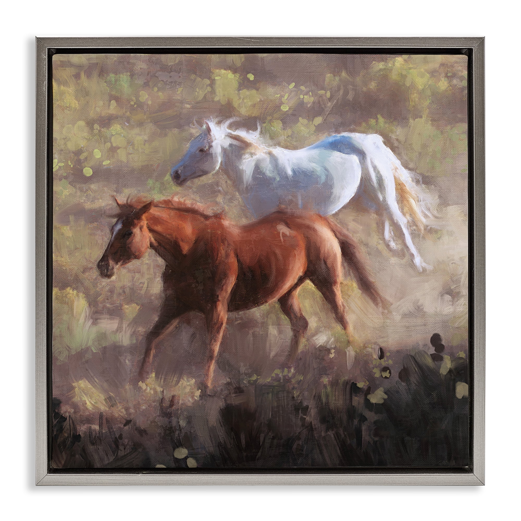 Stupell Industries Brown & White Wild Horses Animals & Insects Painting Gray Floater Framed Canvas Art Print Wall Art, 25 x 25