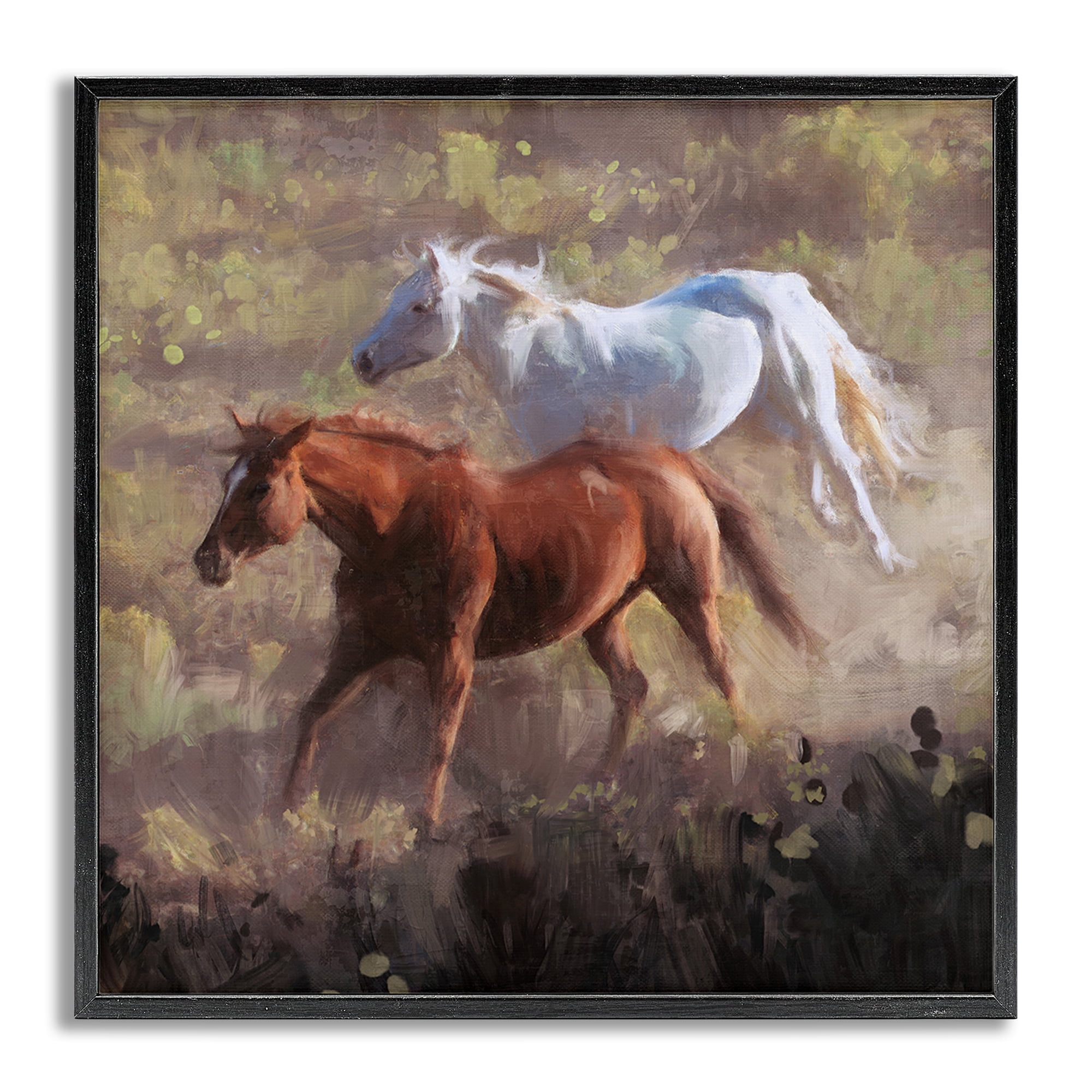 Stupell Industries Brown & White Wild Horses Animals & Insects Painting Gray Framed Art Print Wall Art, 17 x 17