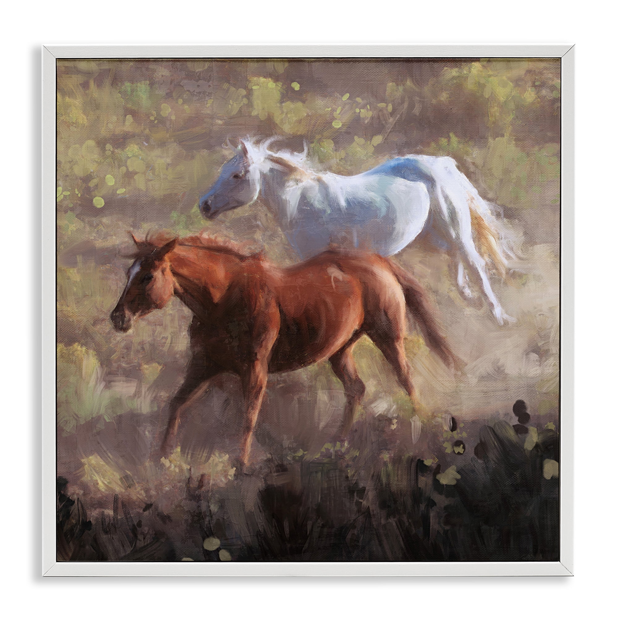 Stupell Industries Brown & White Wild Horses Animals & Insects Painting White Framed Art Print Wall Art, 24 x 24
