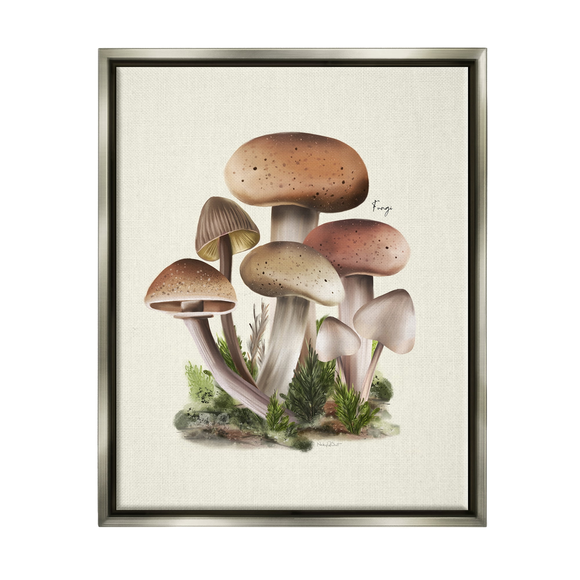 Stupell Industries Brown Woodland Mushrooms Botanical & Floral Painting Gray Floater Framed Canvas Art Print Wall Art, 25 x 31
