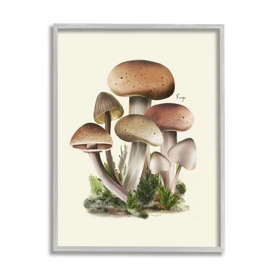 Stupell Industries Brown Woodland Mushrooms Botanical & Floral Painting Gray Framed Art Print Wall Art, 24 x 30
